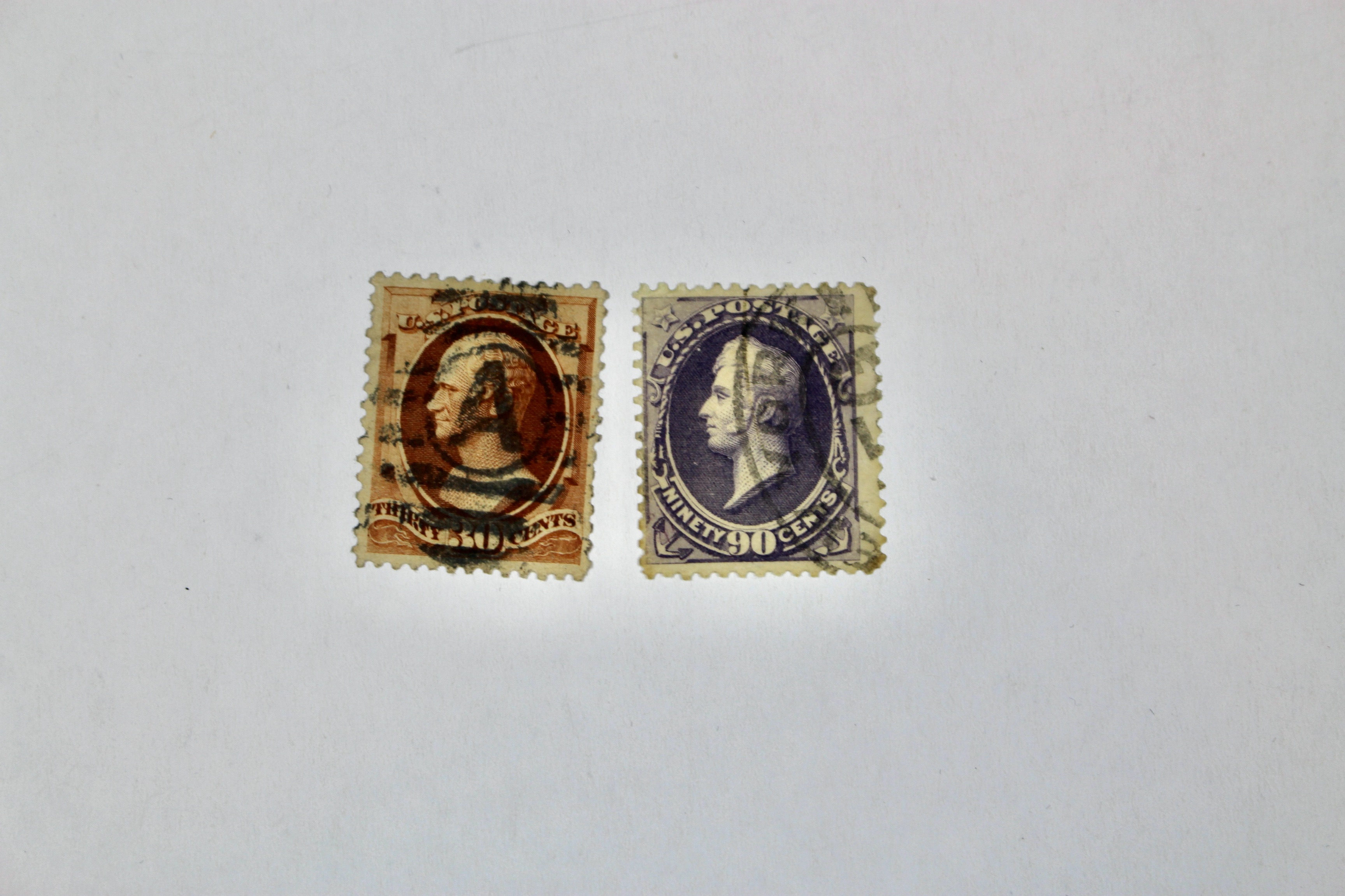 Eleven Early Used U.S. Postage Stamps, Scott 215 to 229, Late 1800s