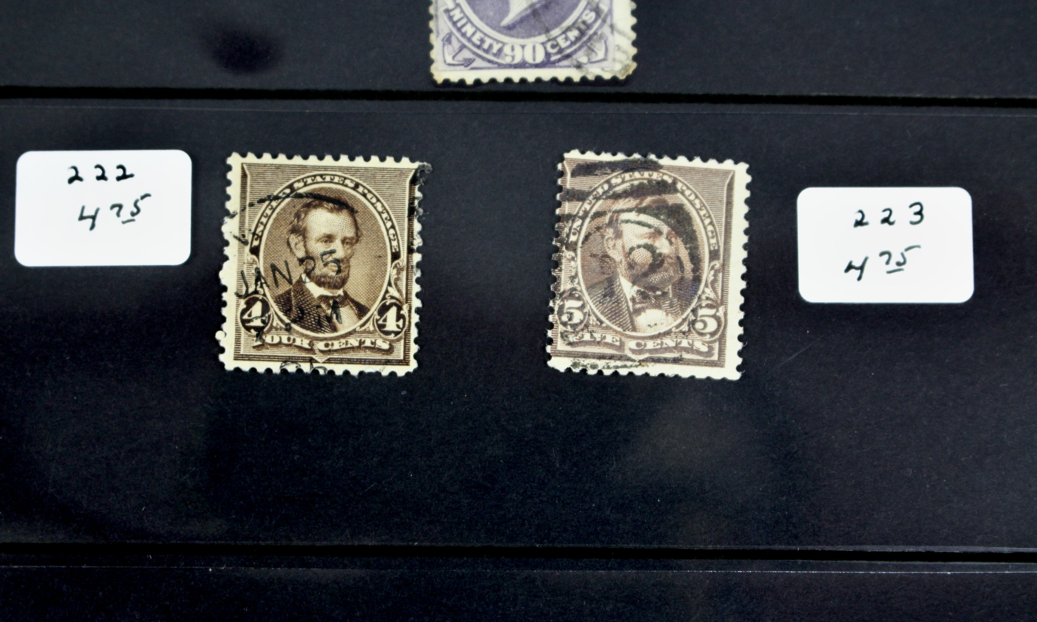 Eleven Early Used U.S. Postage Stamps, Scott 215 to 229, Late 1800s