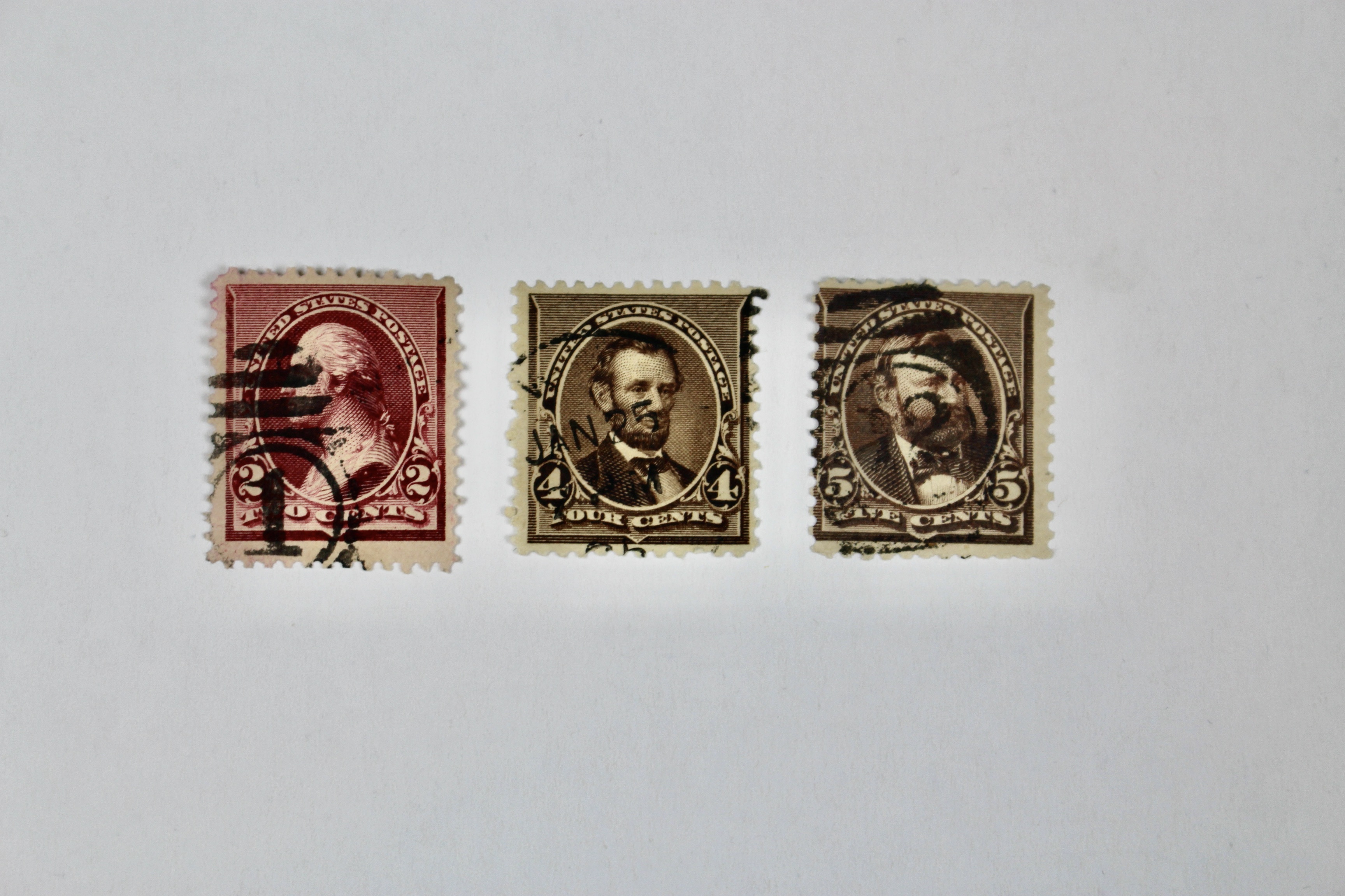 Eleven Early Used U.S. Postage Stamps, Scott 215 to 229, Late 1800s