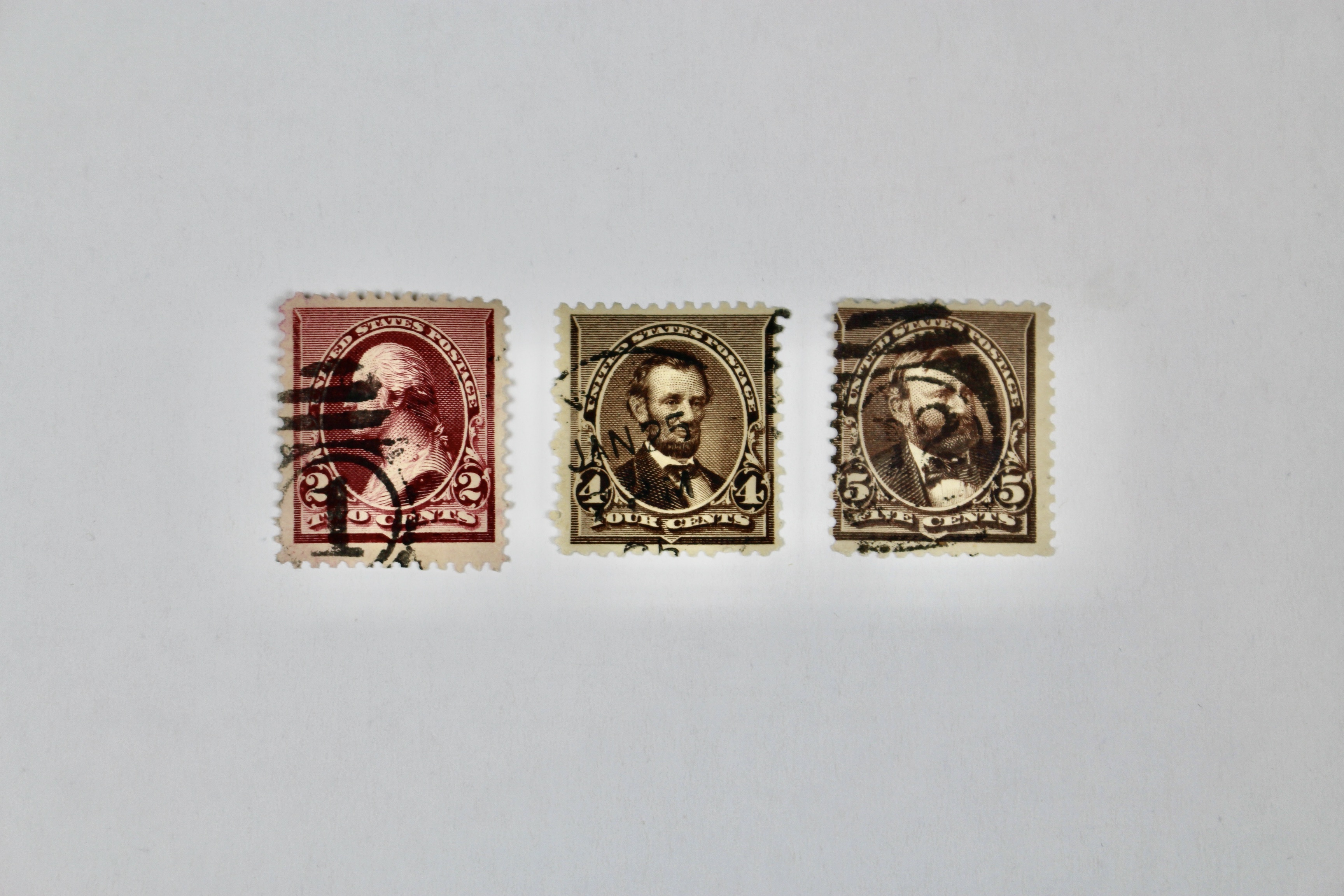 Eleven Early Used U.S. Postage Stamps, Scott 215 to 229, Late 1800s