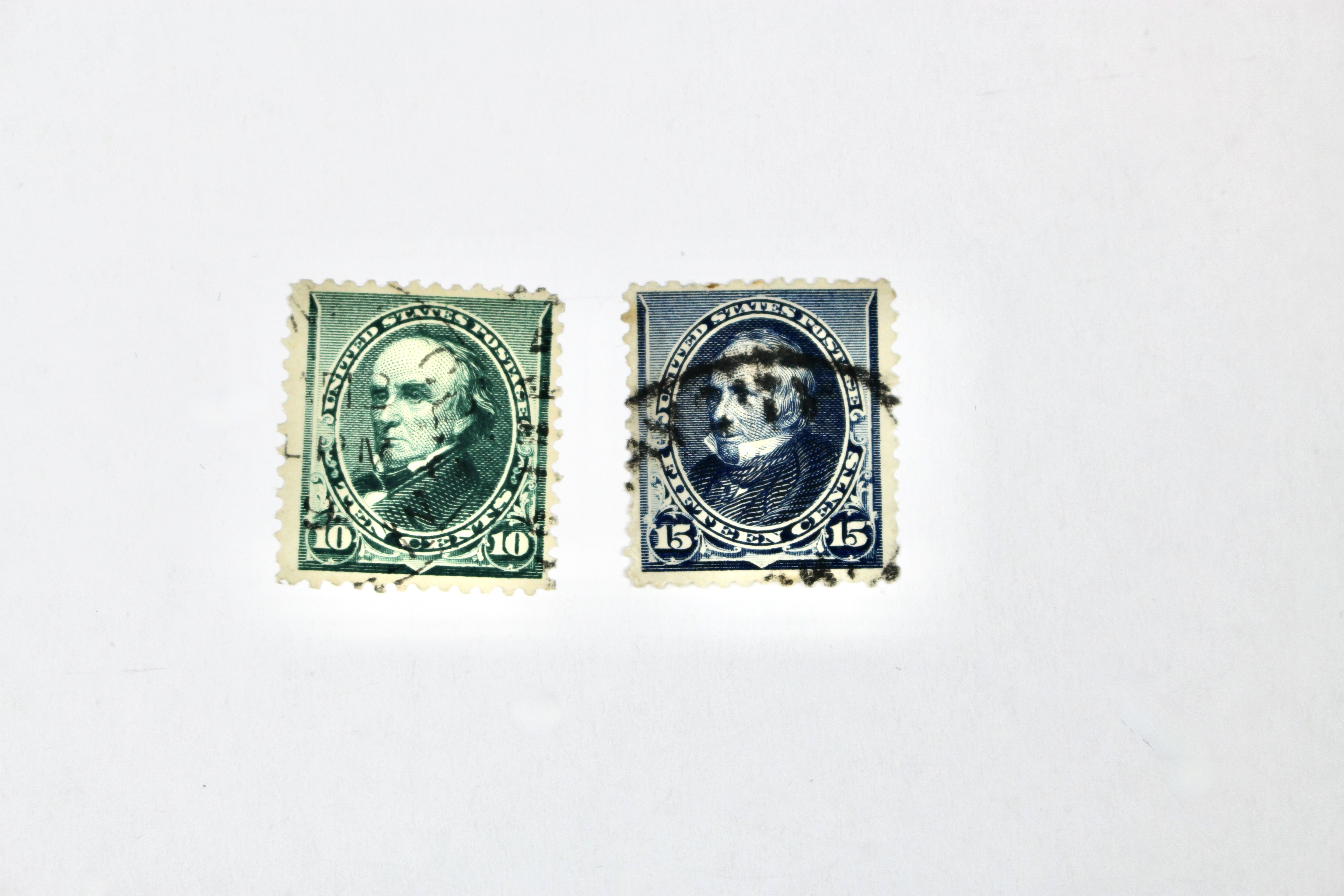 Eleven Early Used U.S. Postage Stamps, Scott 215 to 229, Late 1800s