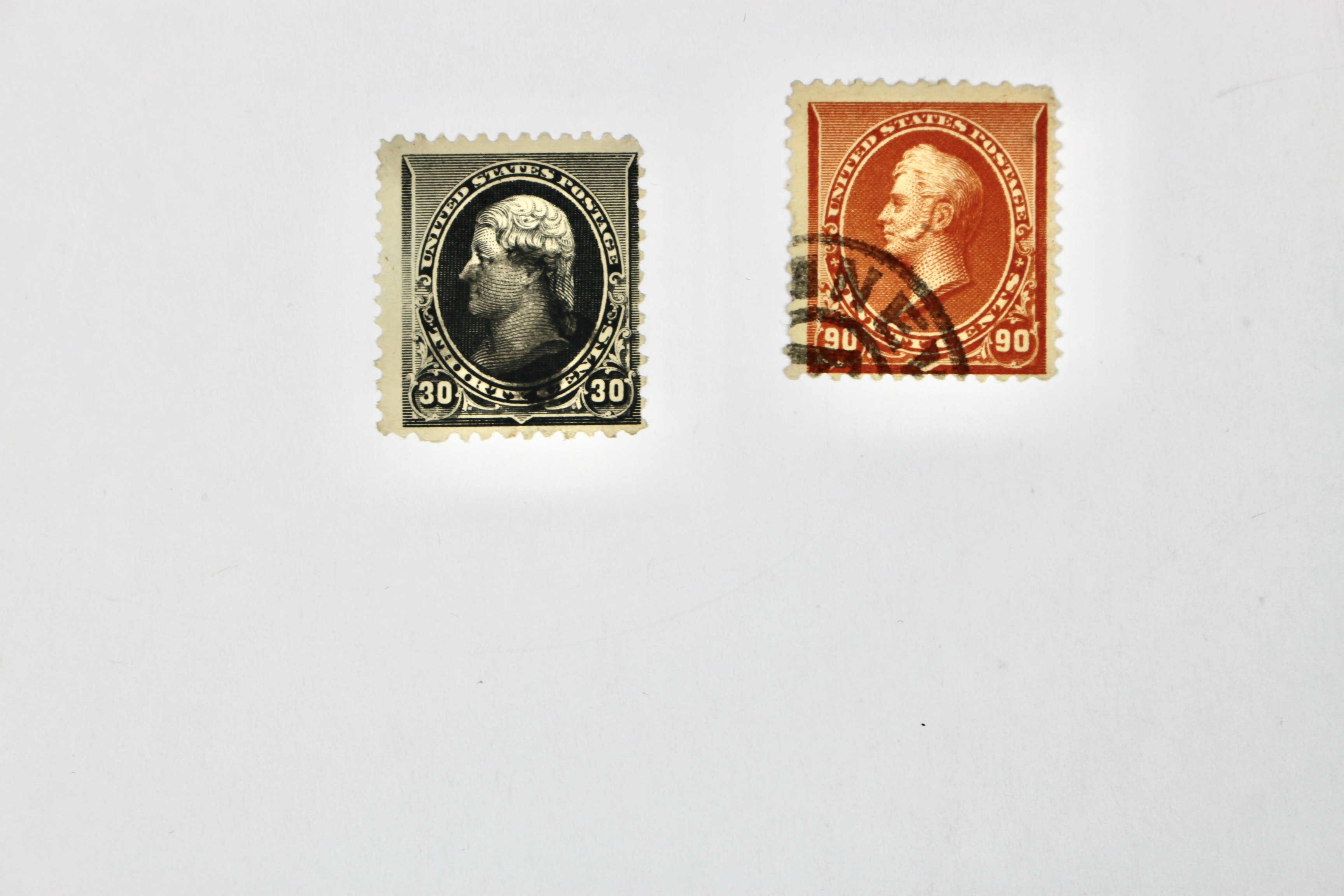 Eleven Early Used U.S. Postage Stamps, Scott 215 to 229, Late 1800s