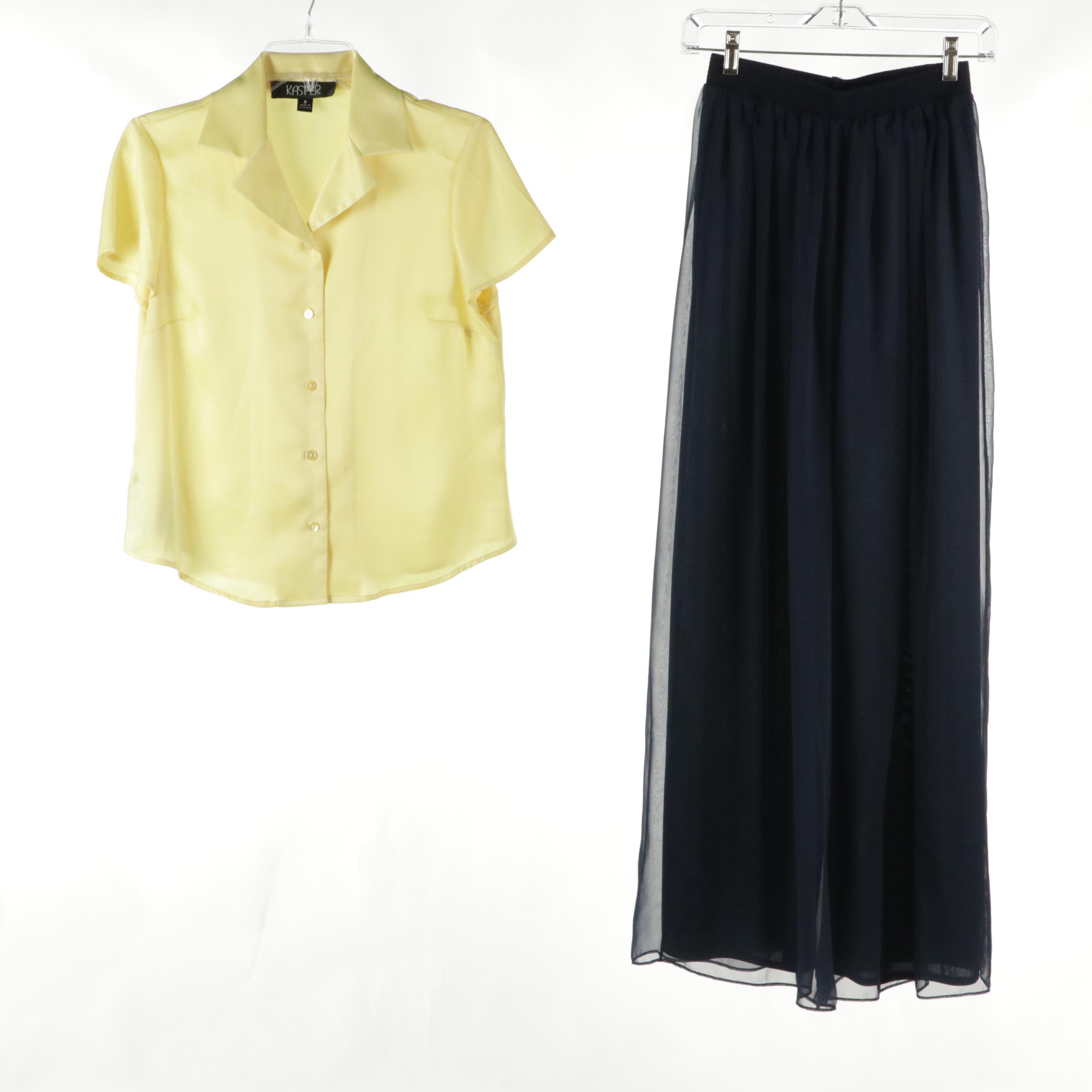Kate Spade Silk Angie Ruffle Top, Doncaster Midi Skirt & Silk Blouse With More