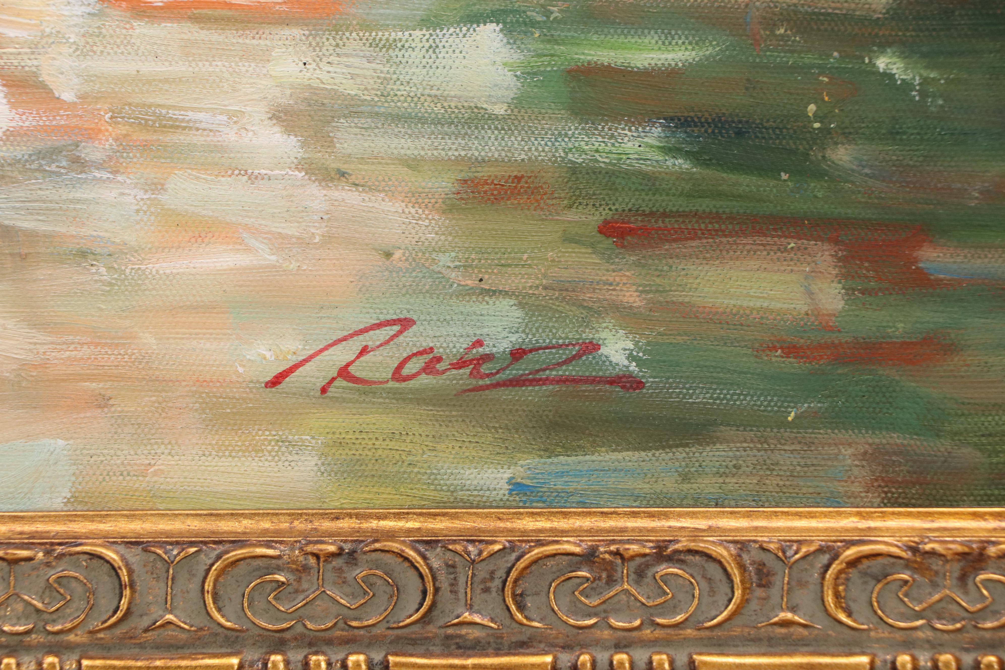 Oil Painting of Waterside Villa "Still Waters," Late 20th Century