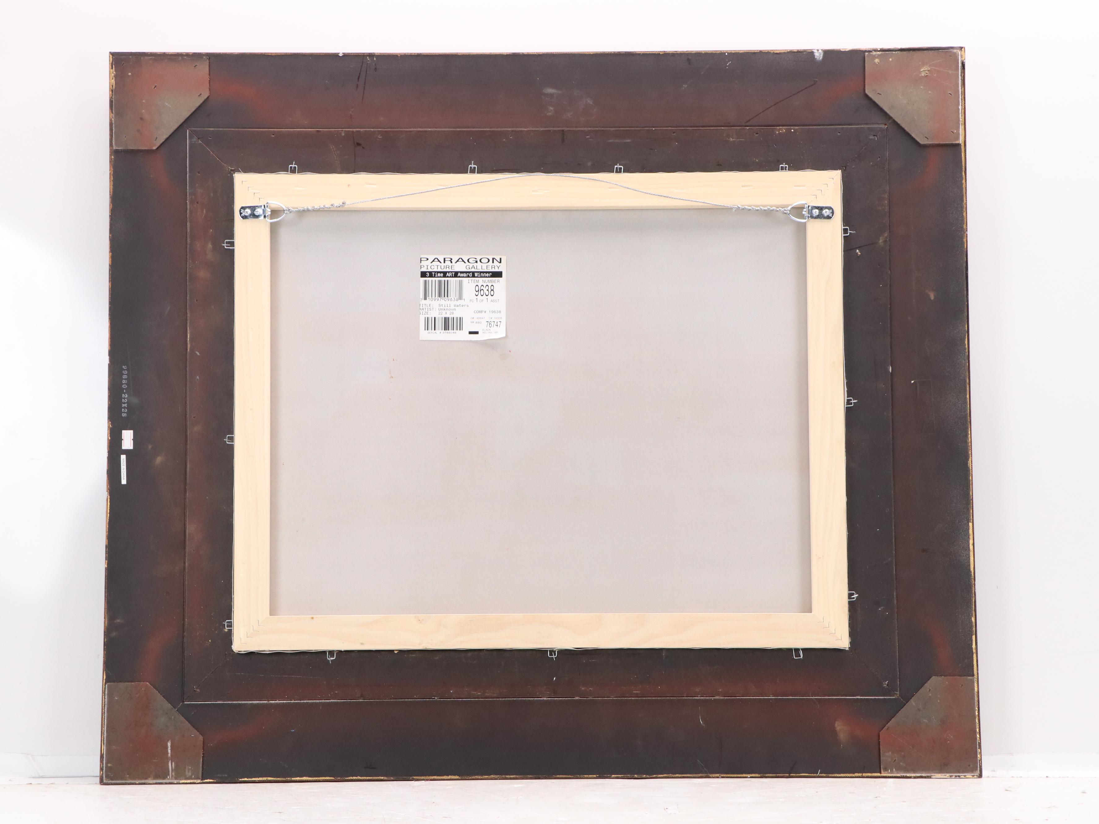 Oil Painting of Waterside Villa "Still Waters," Late 20th Century