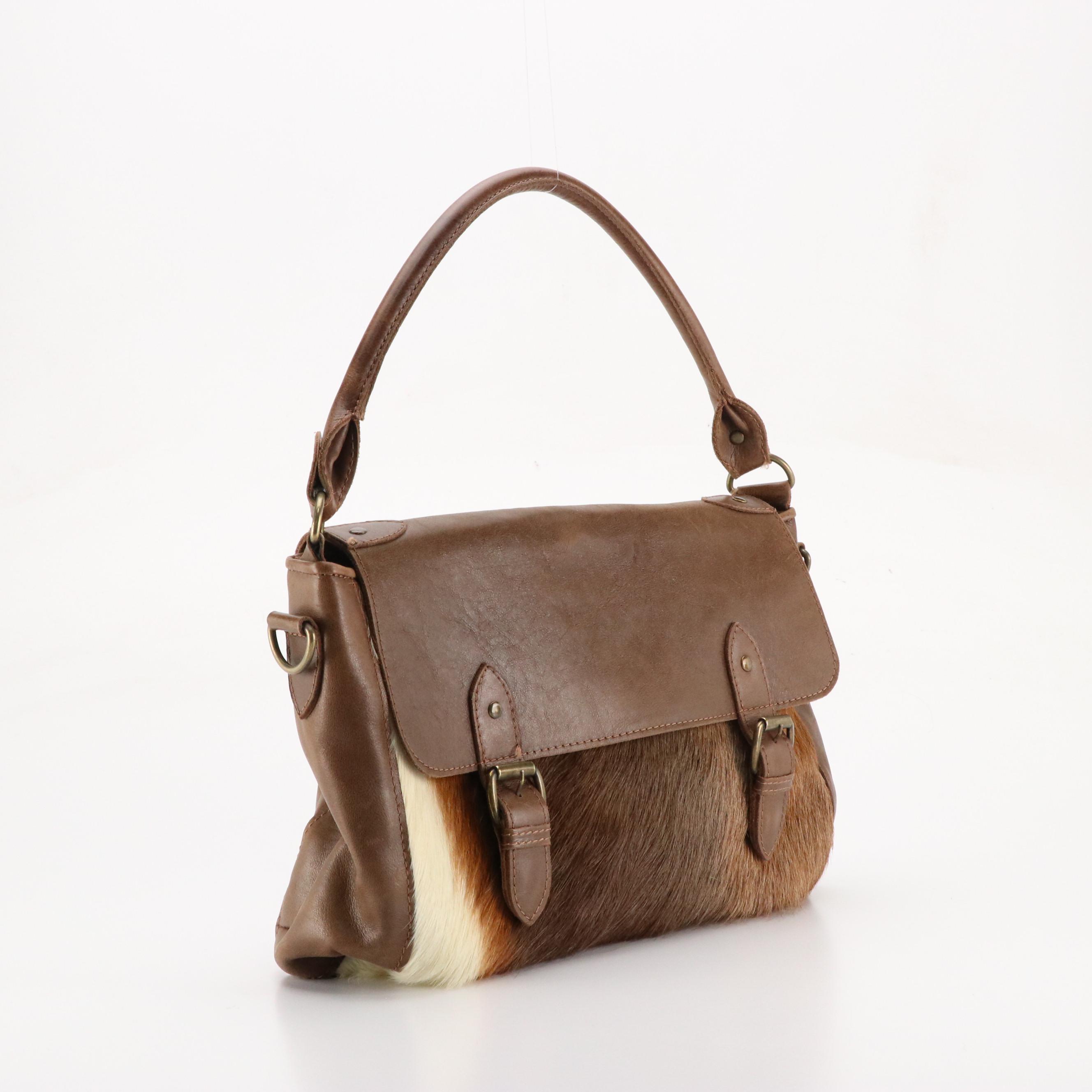 Kulu Bags Springbok and Mocha Brown Leather Buckle-Flap Shoulder Satchel