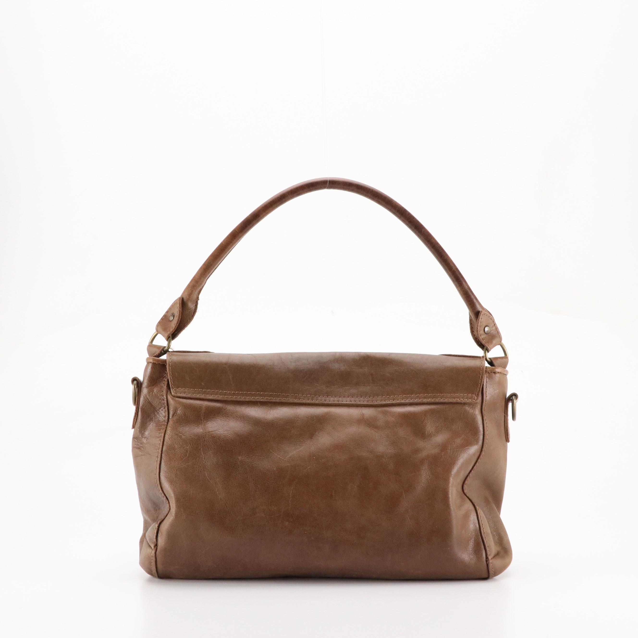 Kulu Bags Springbok and Mocha Brown Leather Buckle-Flap Shoulder Satchel