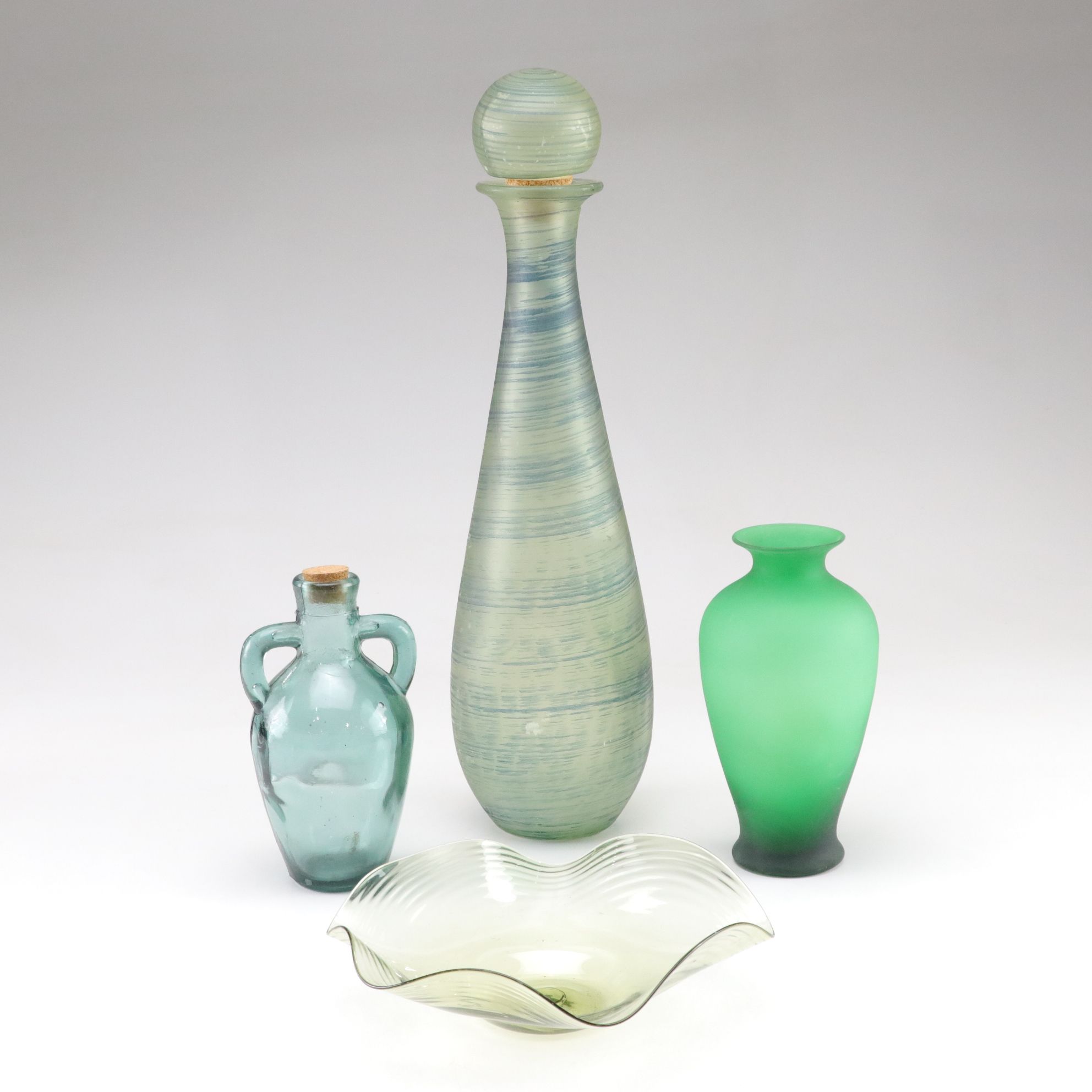 Art Glass Bottles, Bowl, and Jar.