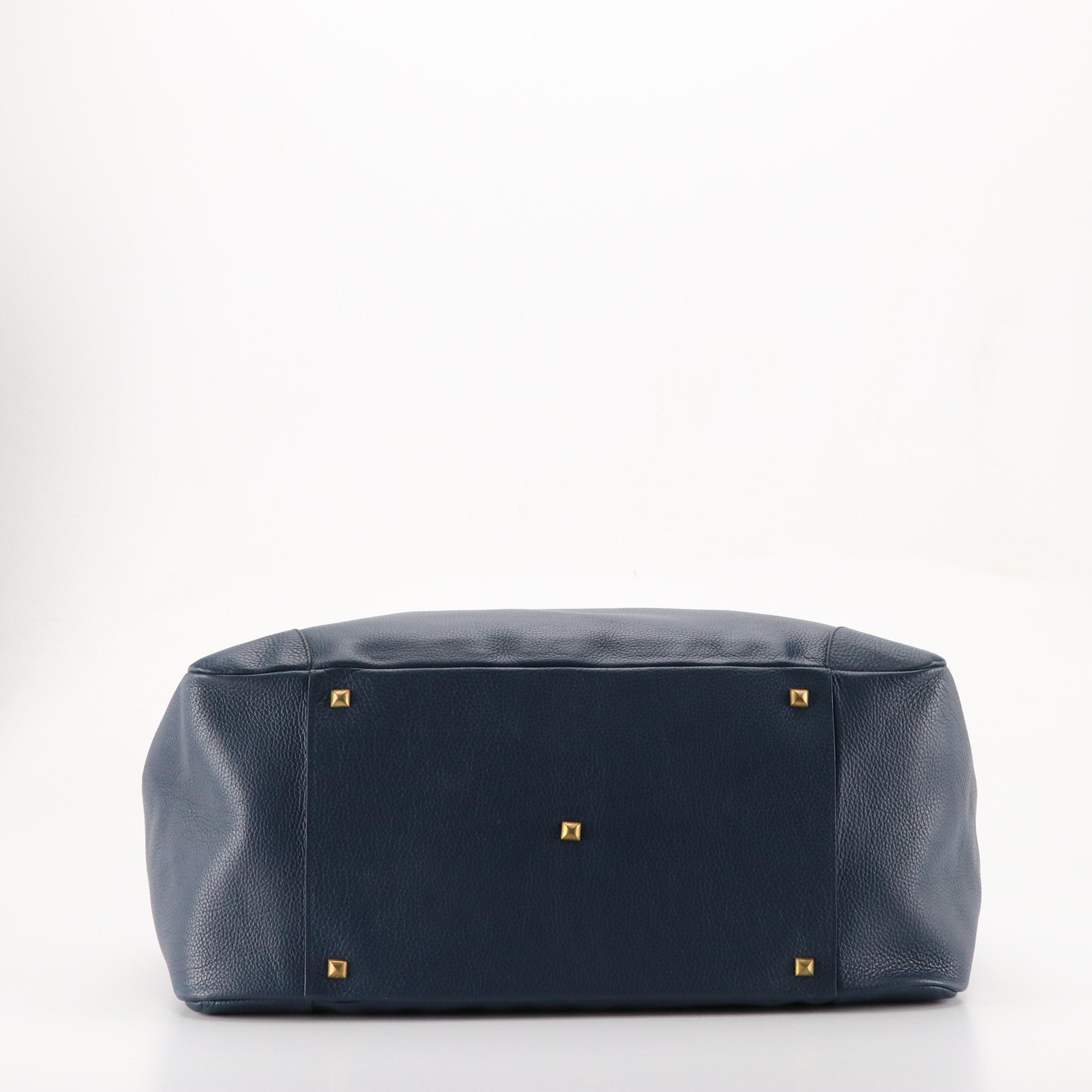 Golden Goose Zip Top Travel Bag in Deep Blue Grained Calfskin Leather