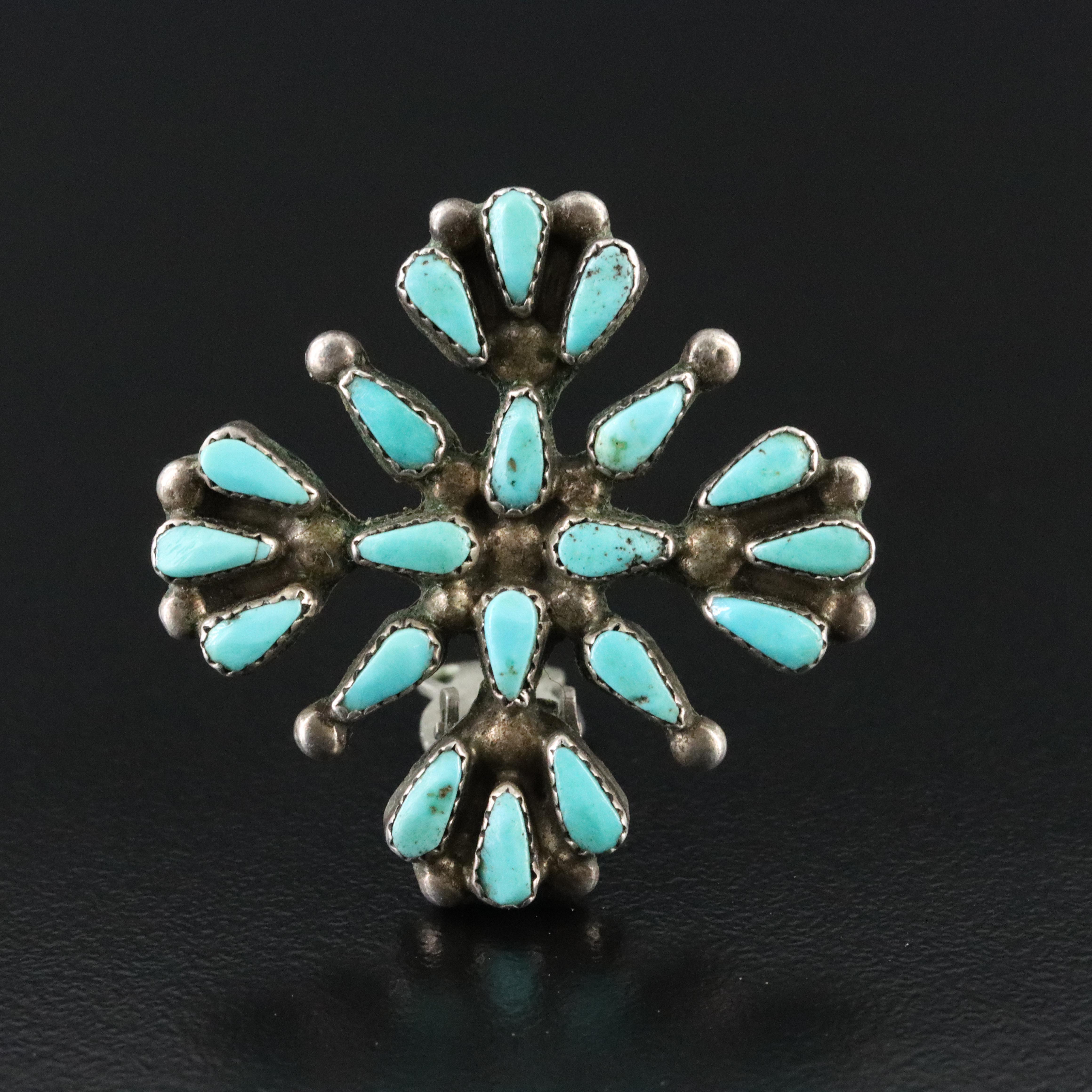 Single Southwestern Sterling Turquoise Petit Point Earring