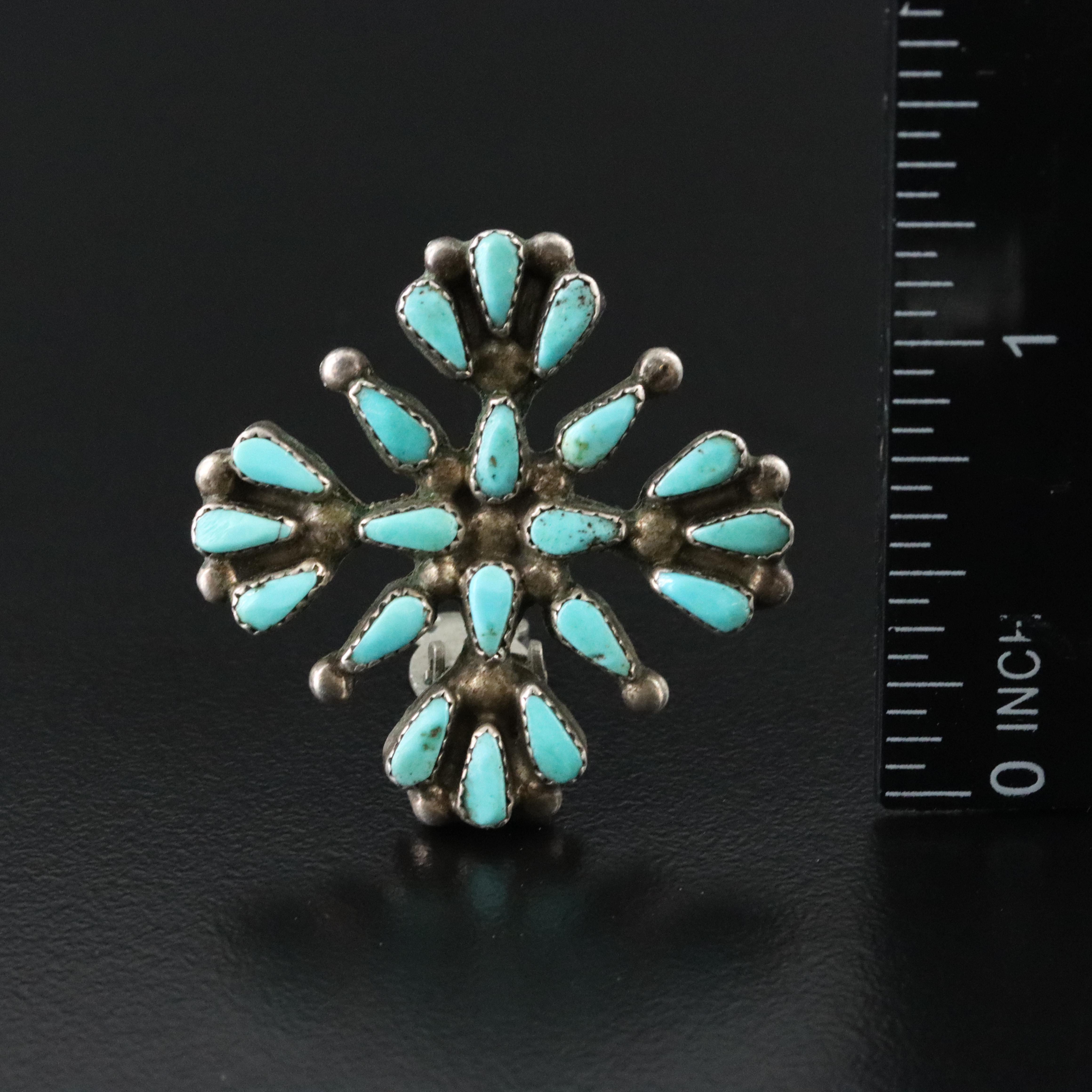 Single Southwestern Sterling Turquoise Petit Point Earring