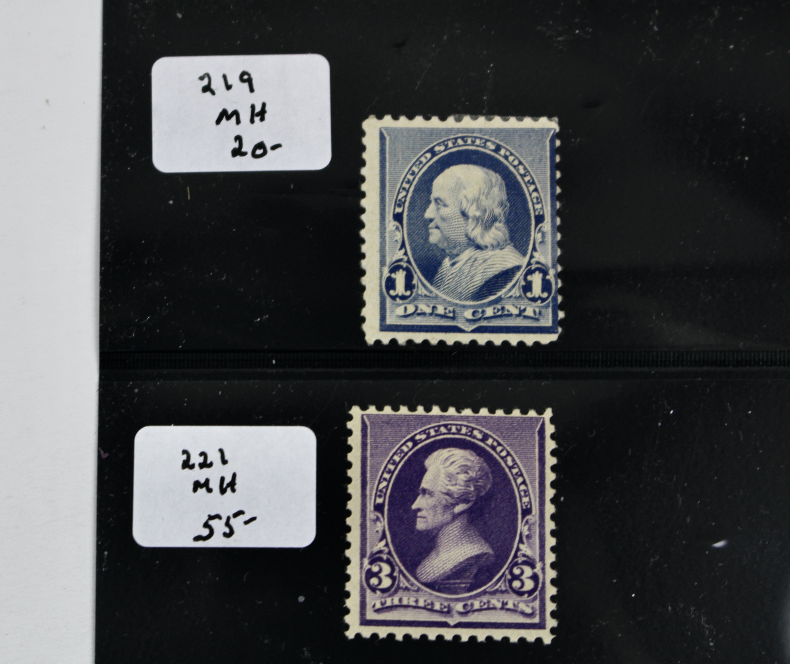 Seven Early Mint Condition U.S. Postage Stamps, Late 1800s