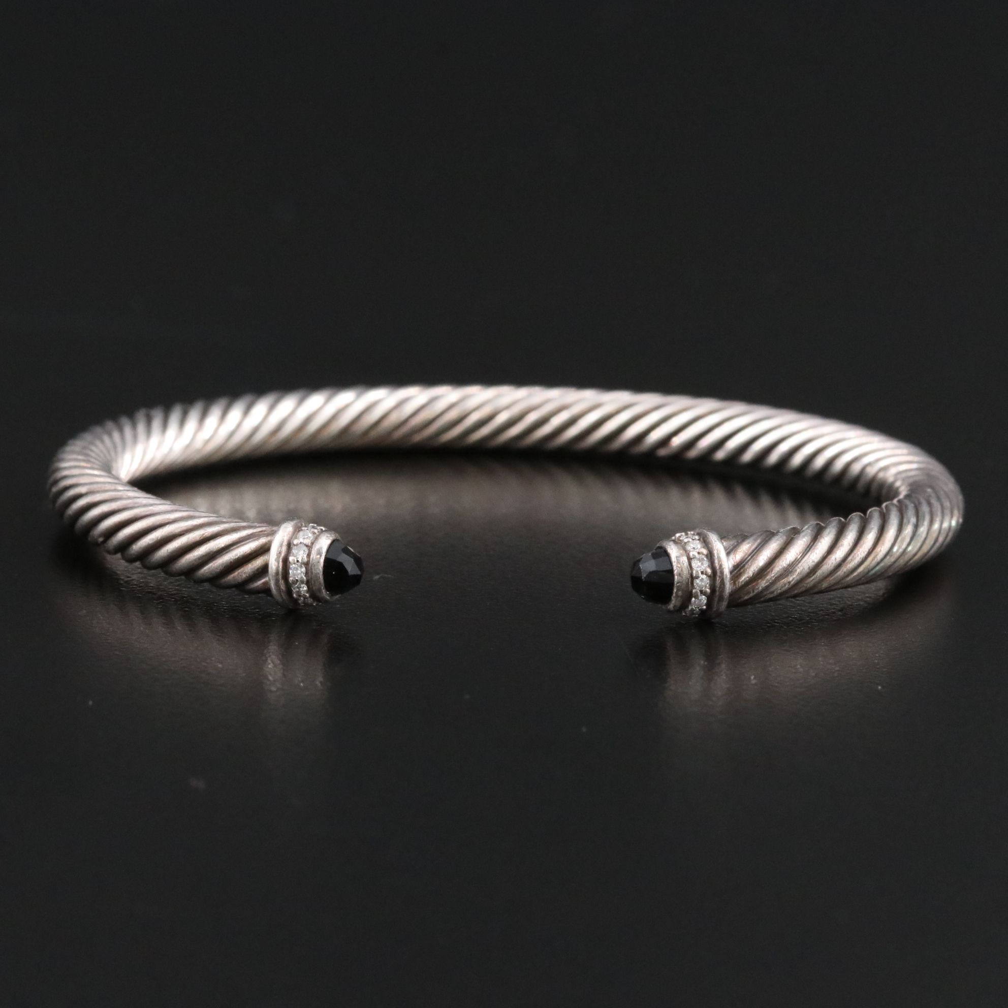 David Yurman Sterling Black Onyx and Diamond Cable Cuff Bracelet