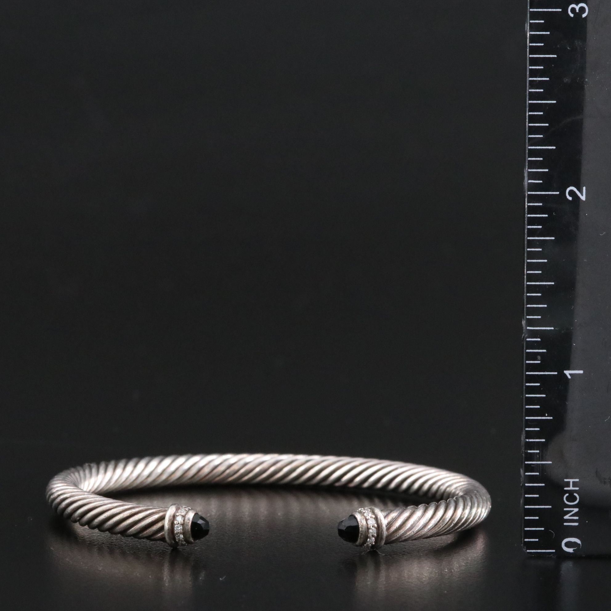 David Yurman Sterling Black Onyx and Diamond Cable Cuff Bracelet