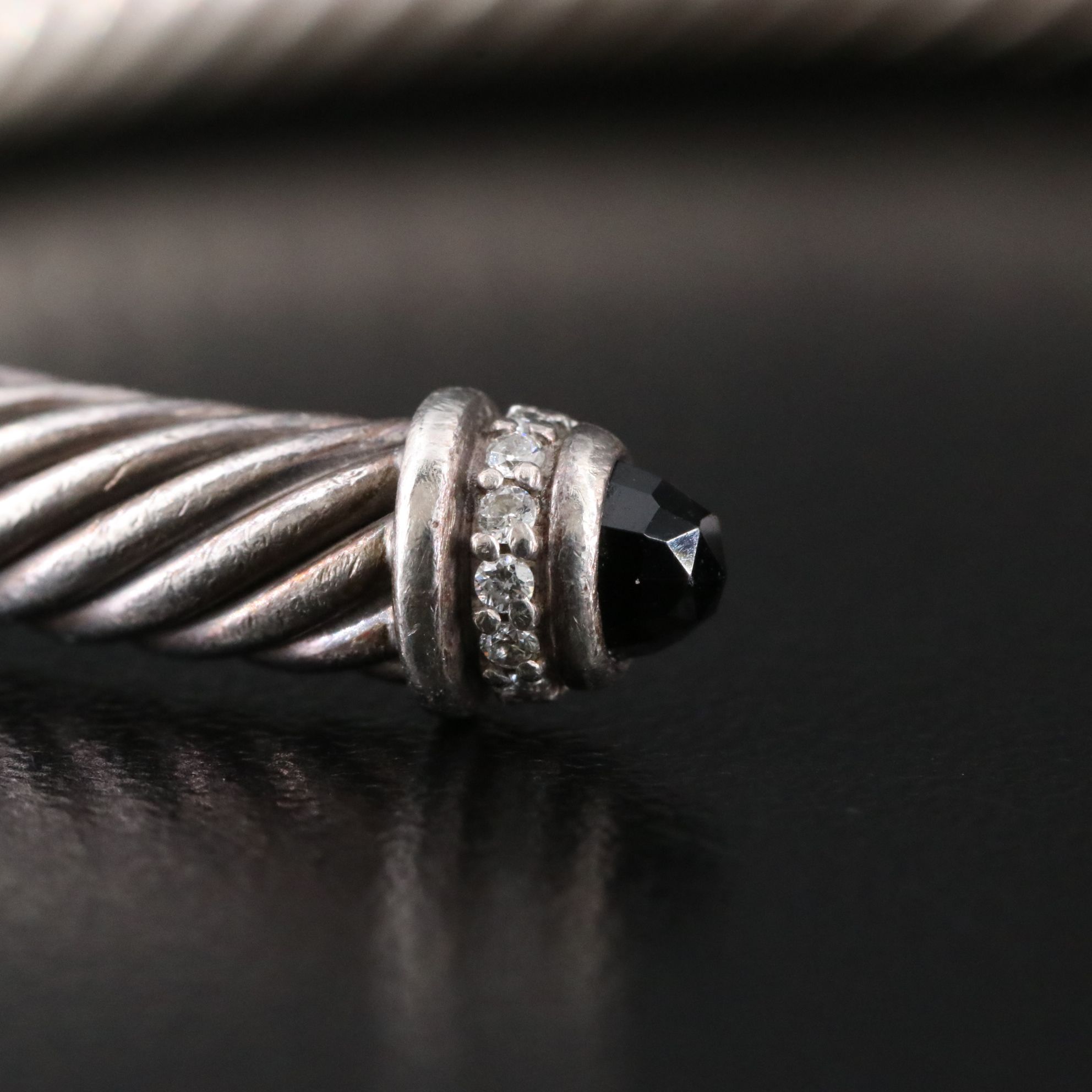 David Yurman Sterling Black Onyx and Diamond Cable Cuff Bracelet