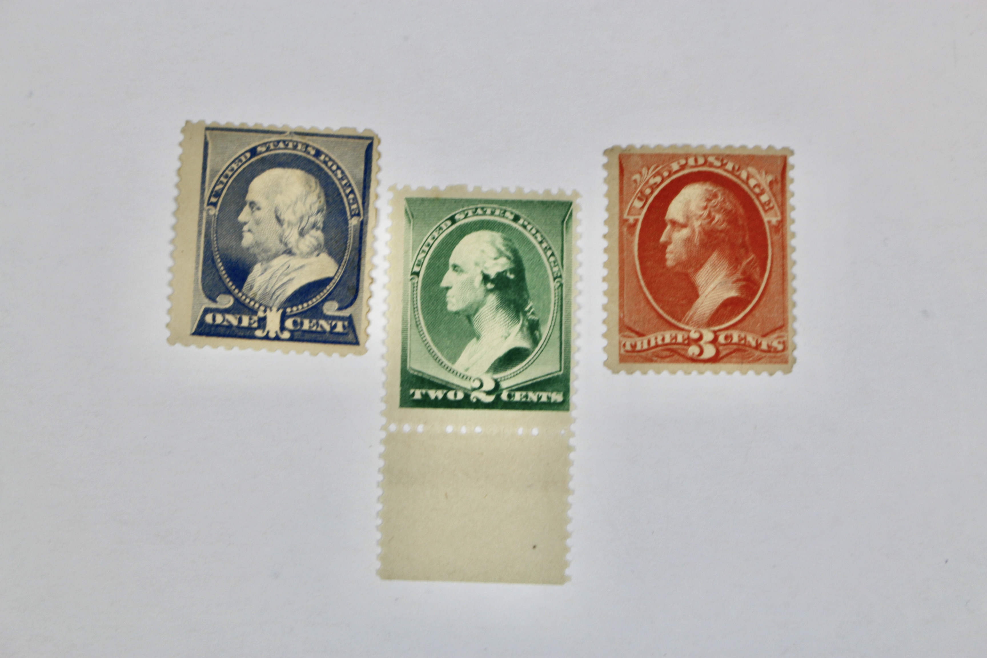 Seven Early Mint Condition U.S. Postage Stamps, Late 1800s