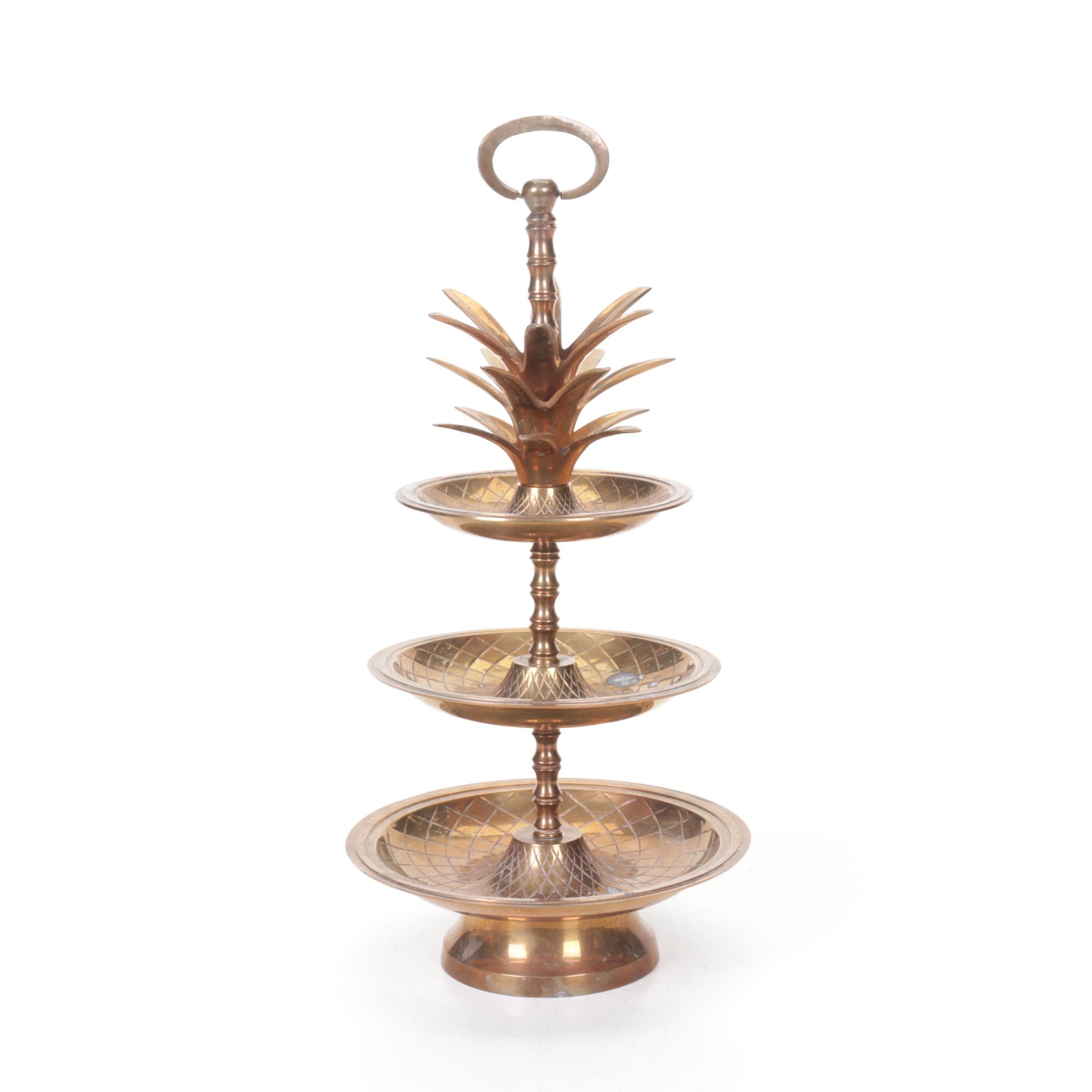 Brass Pineapple-Form Three-Tier Serving Bowl, Late 20th Century