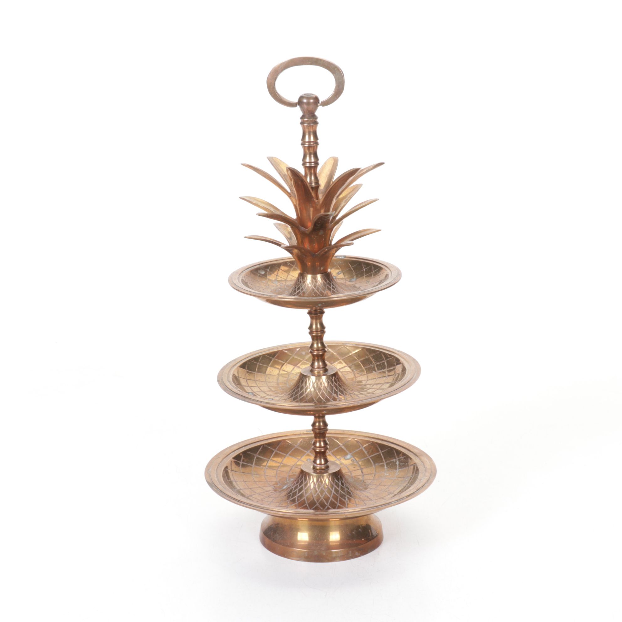 Brass Pineapple-Form Three-Tier Serving Bowl, Late 20th Century
