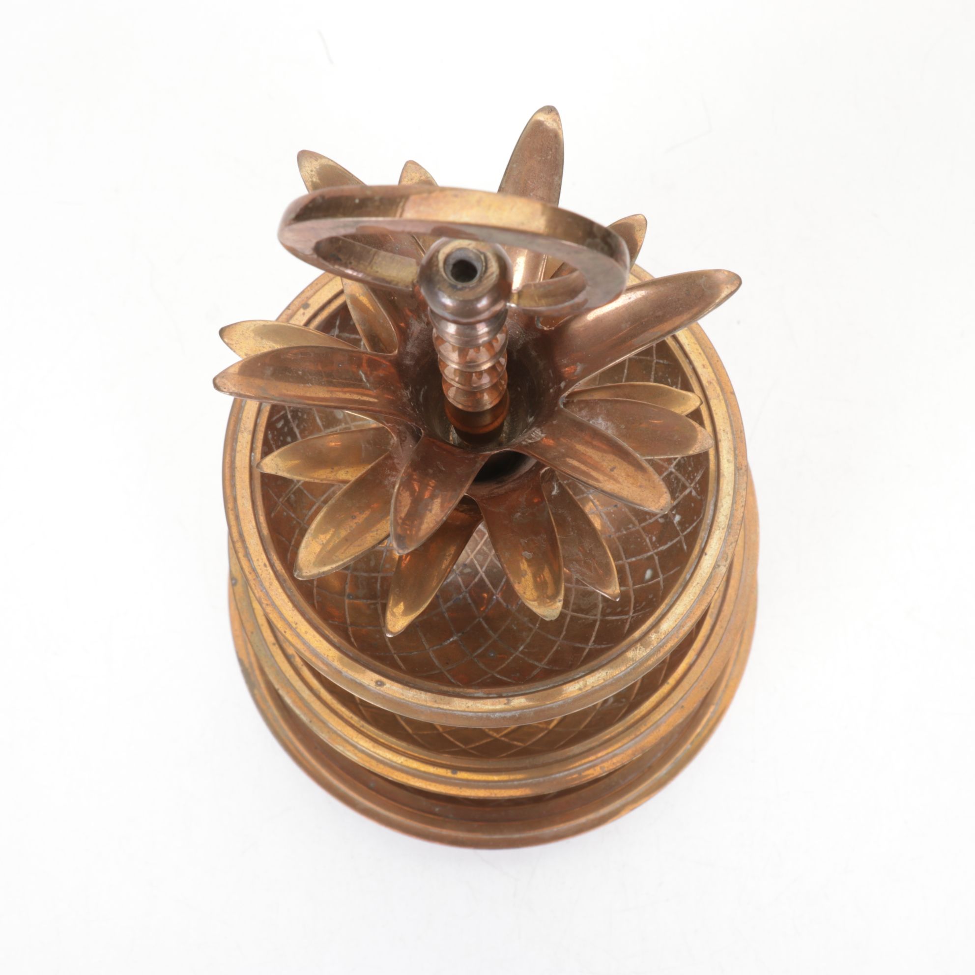 Brass Pineapple-Form Three-Tier Serving Bowl, Late 20th Century