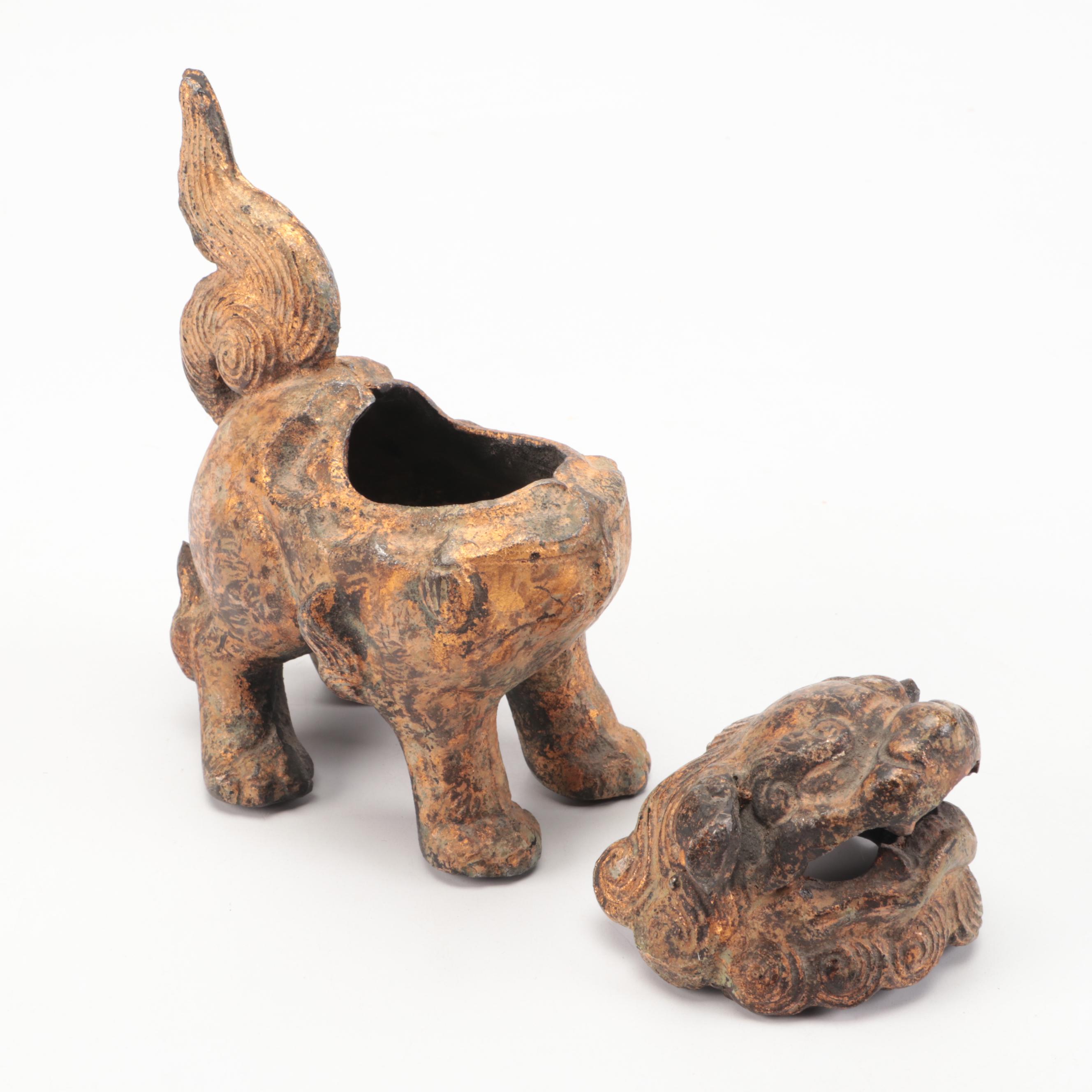 Chinese Q'ing Dynasty Gilt and Bronze Suanni Lion Incense Burner, After 1830