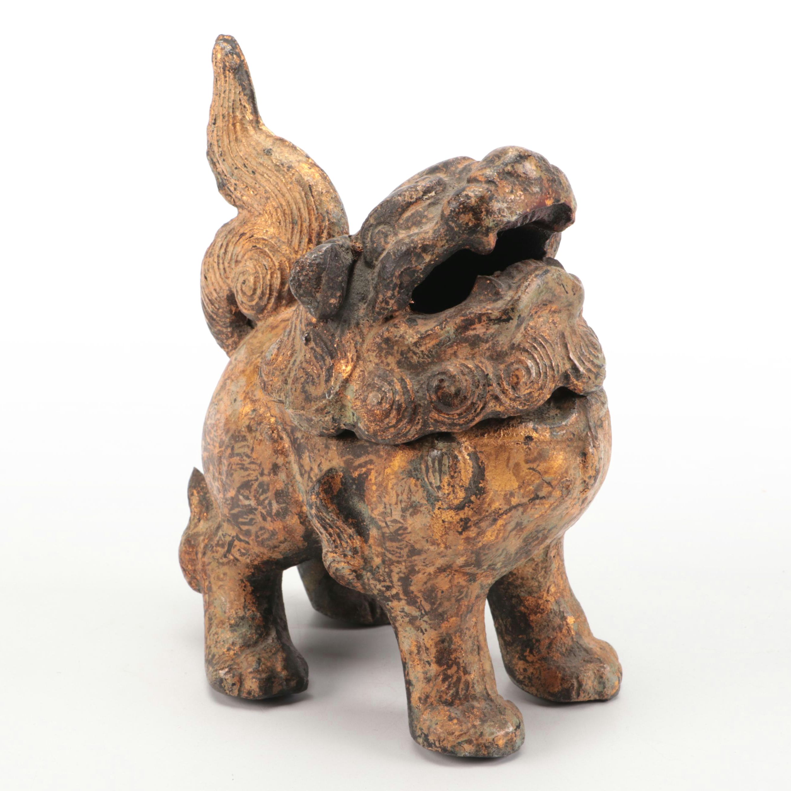 Chinese Q'ing Dynasty Gilt and Bronze Suanni Lion Incense Burner, After 1830