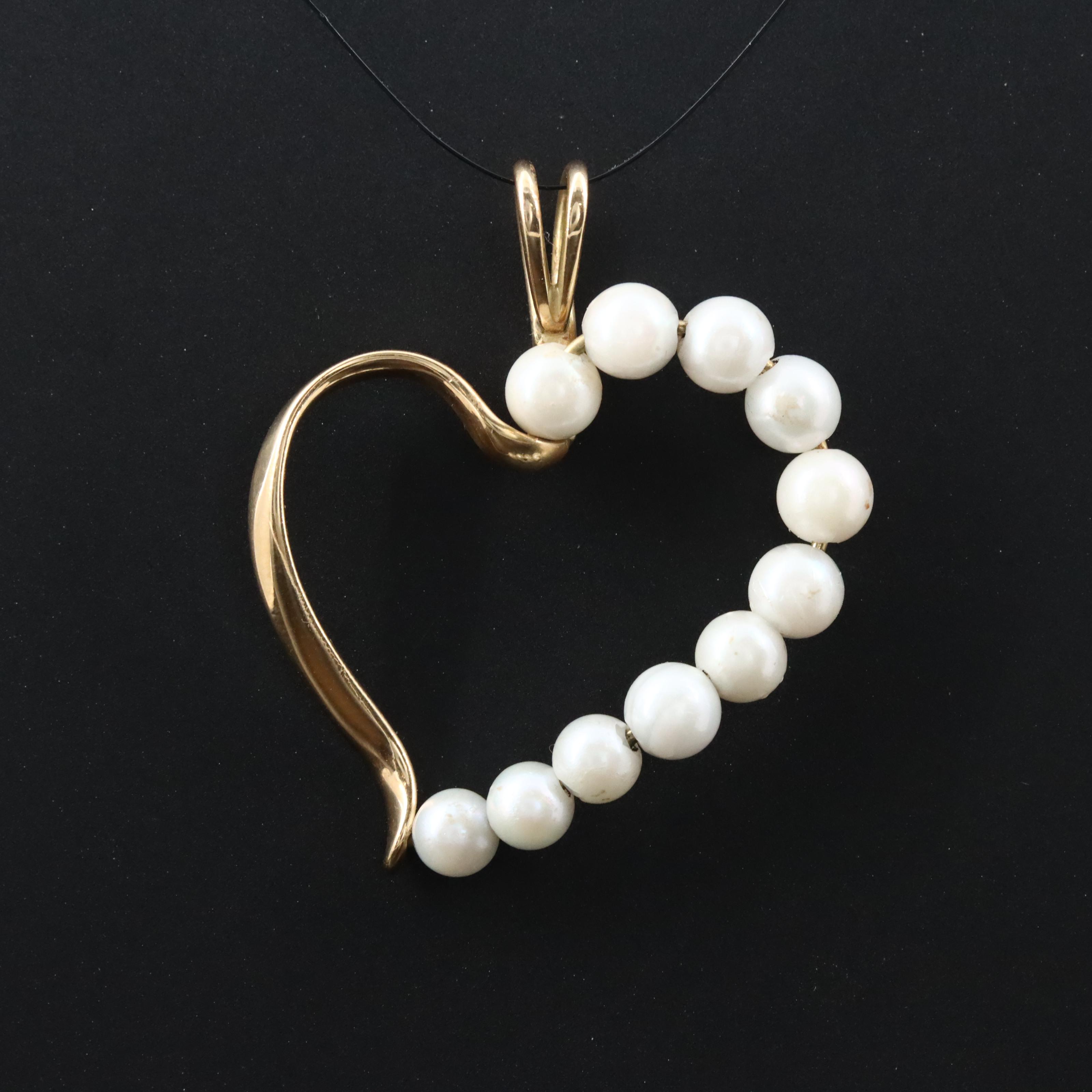 14K Faux Pearl Heart Pendant