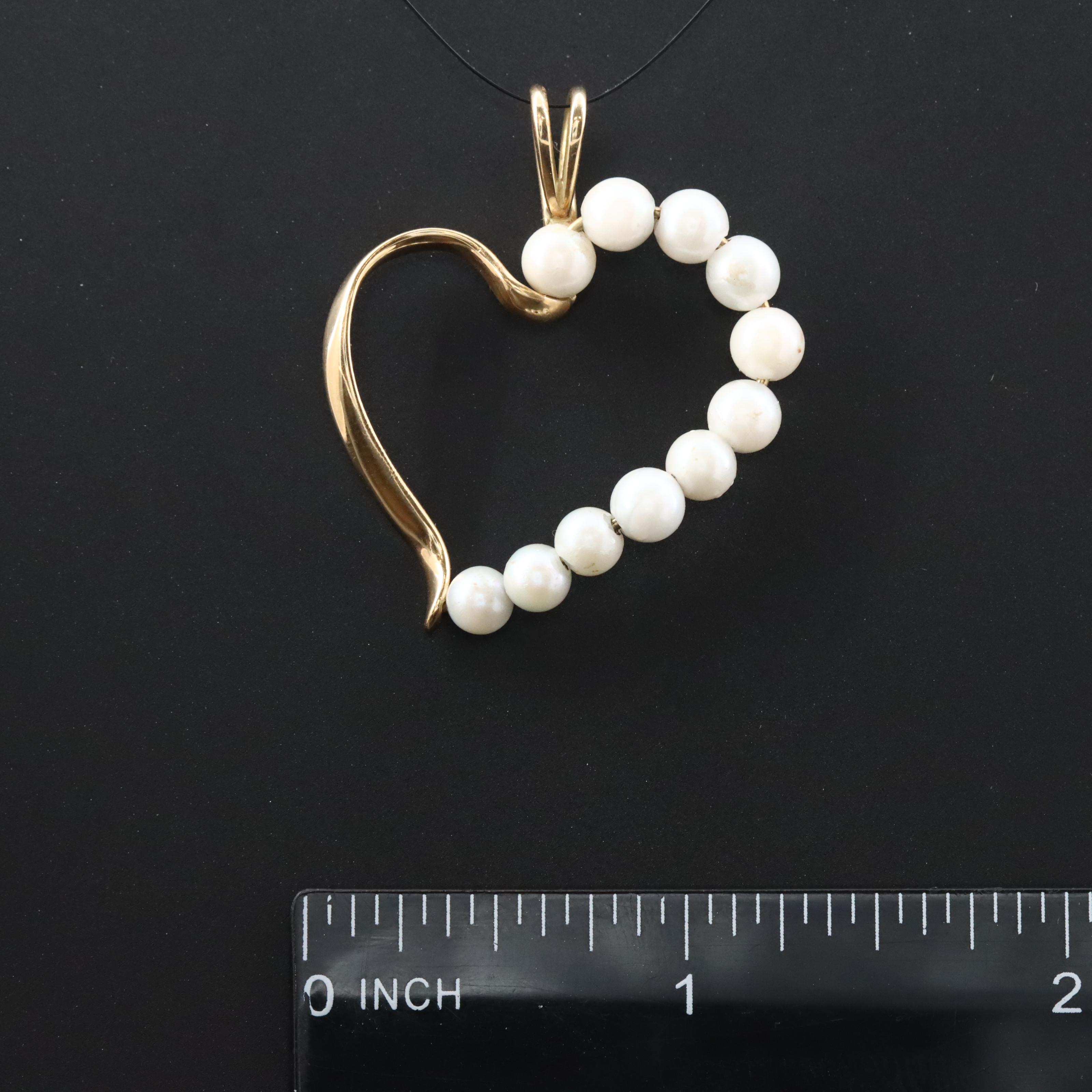 14K Faux Pearl Heart Pendant