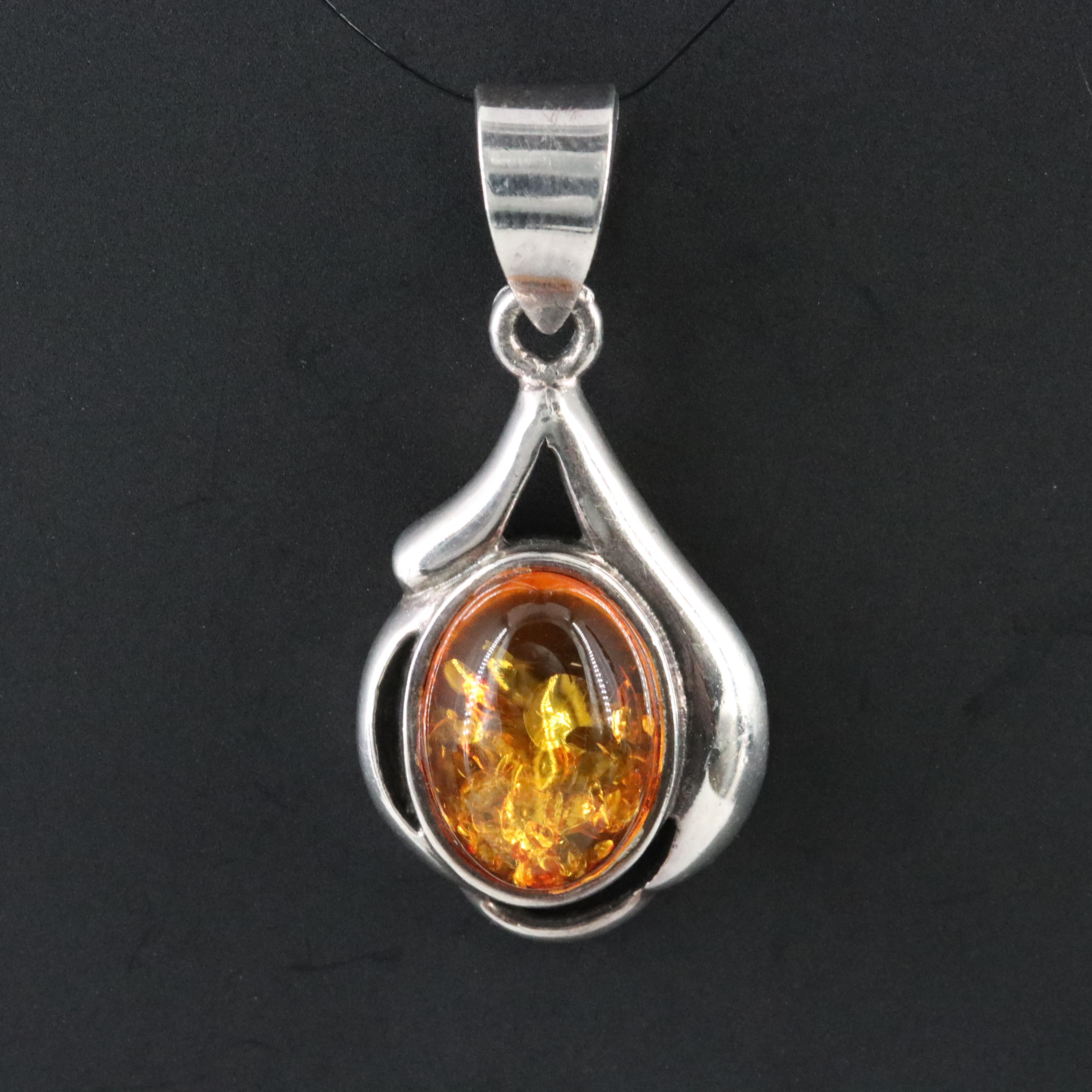 Sterling Amber Pendant