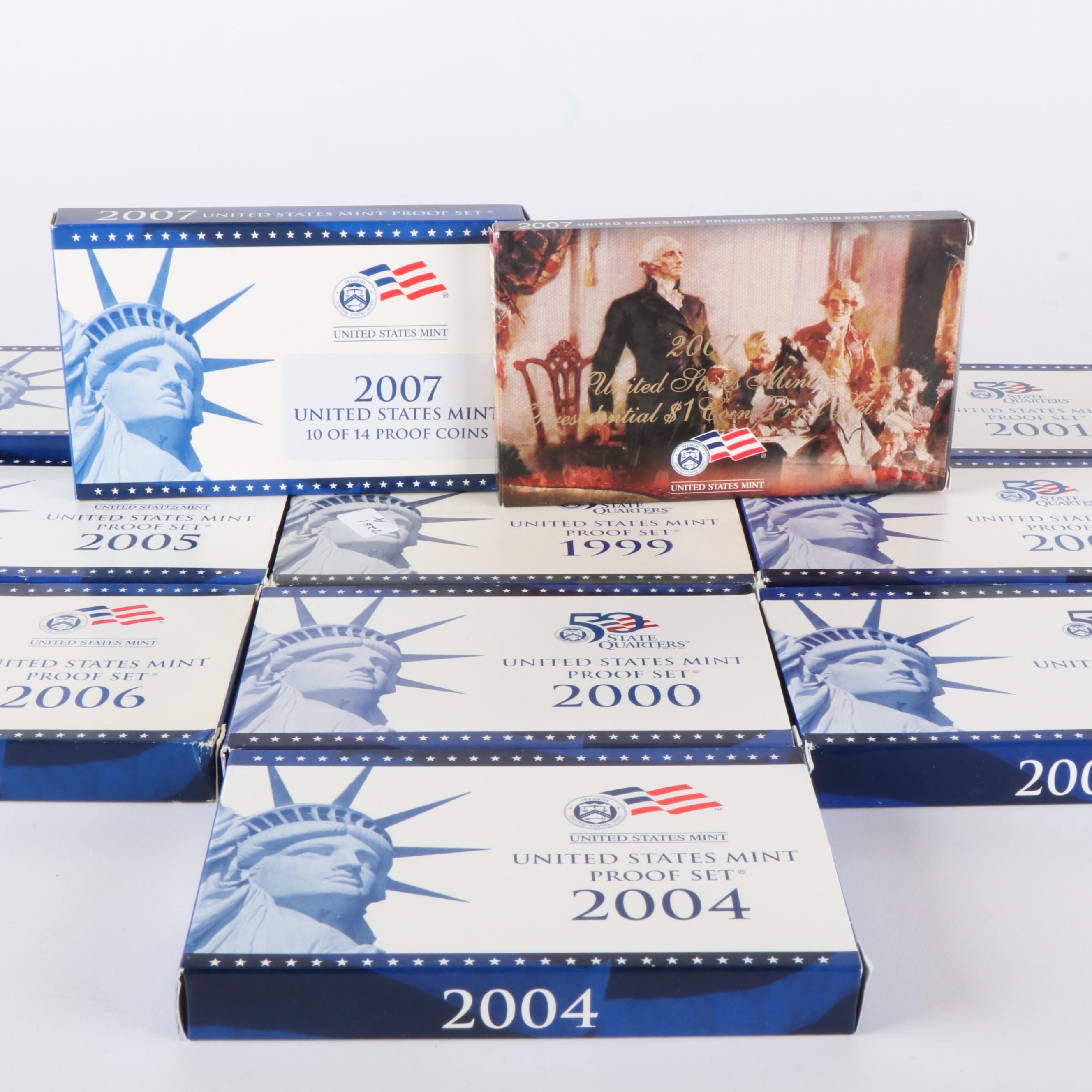 Ten United States Modern Proof Sets 1999-2008