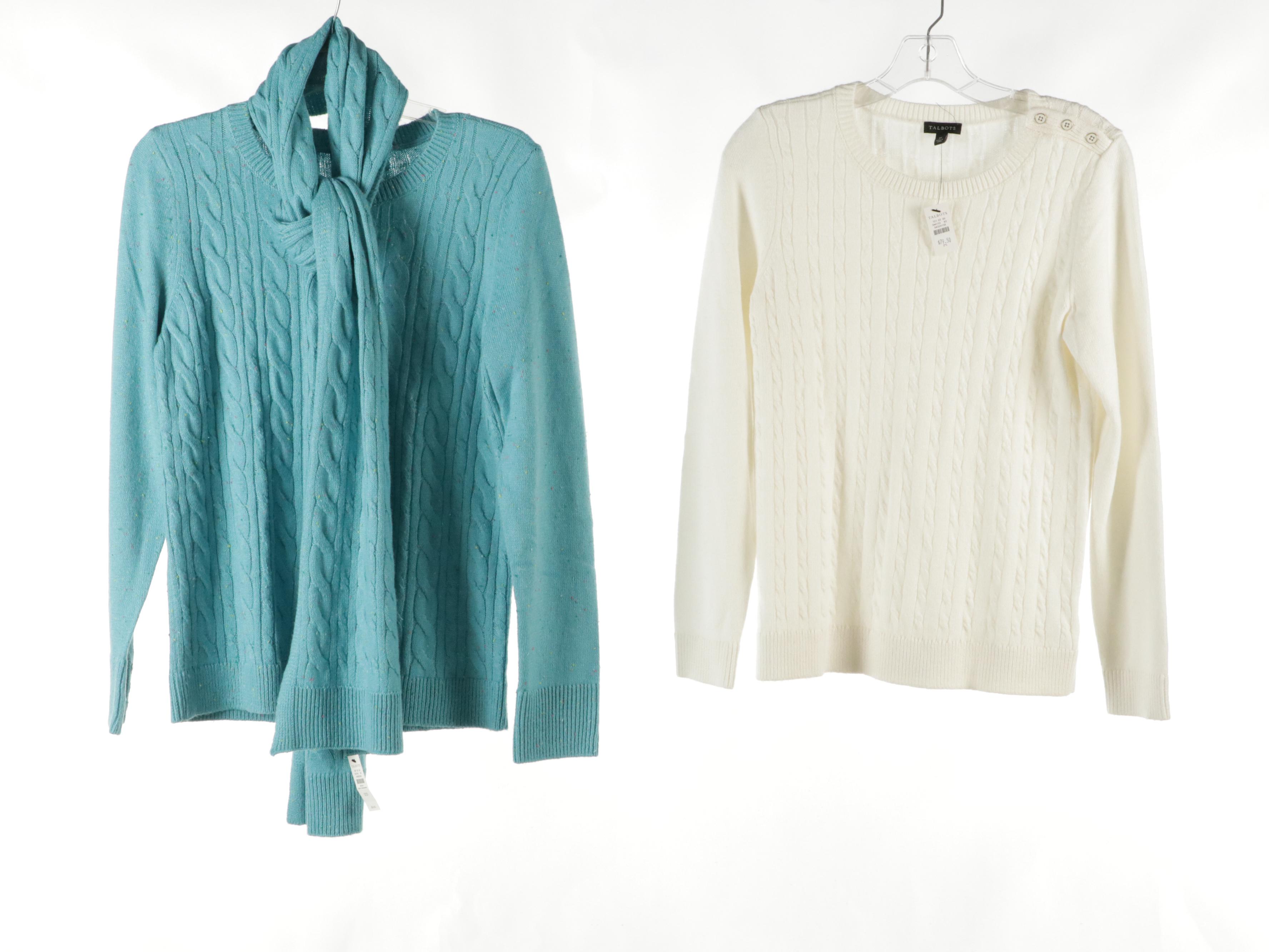 Talbots Corduroy Blazer, Wool Coat, Cable Knit Cotton Sweaters & Printed Pants