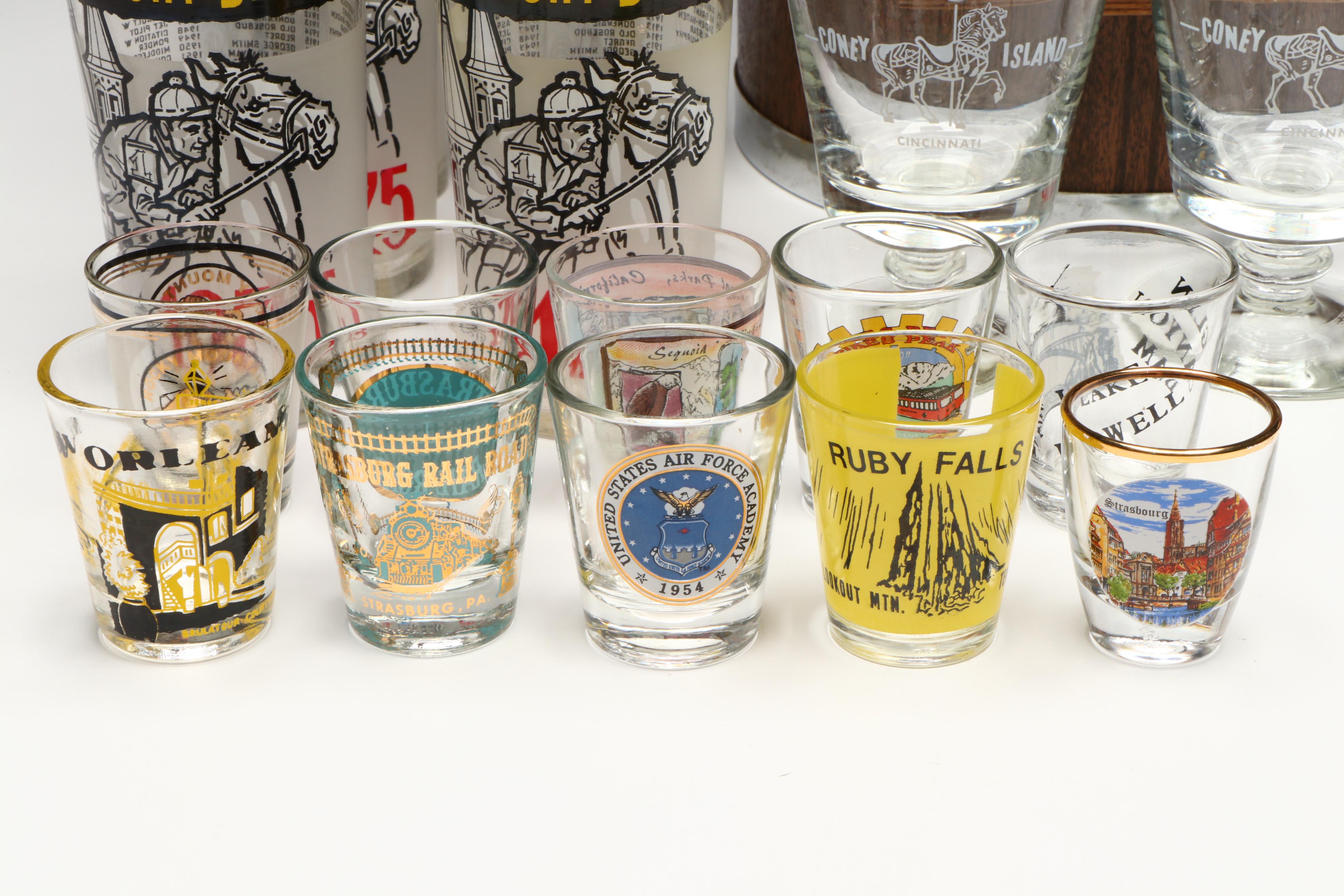 Ice Bucket, Bar Tools and Accessories with 1975 Kentucky Derby and More Glasses