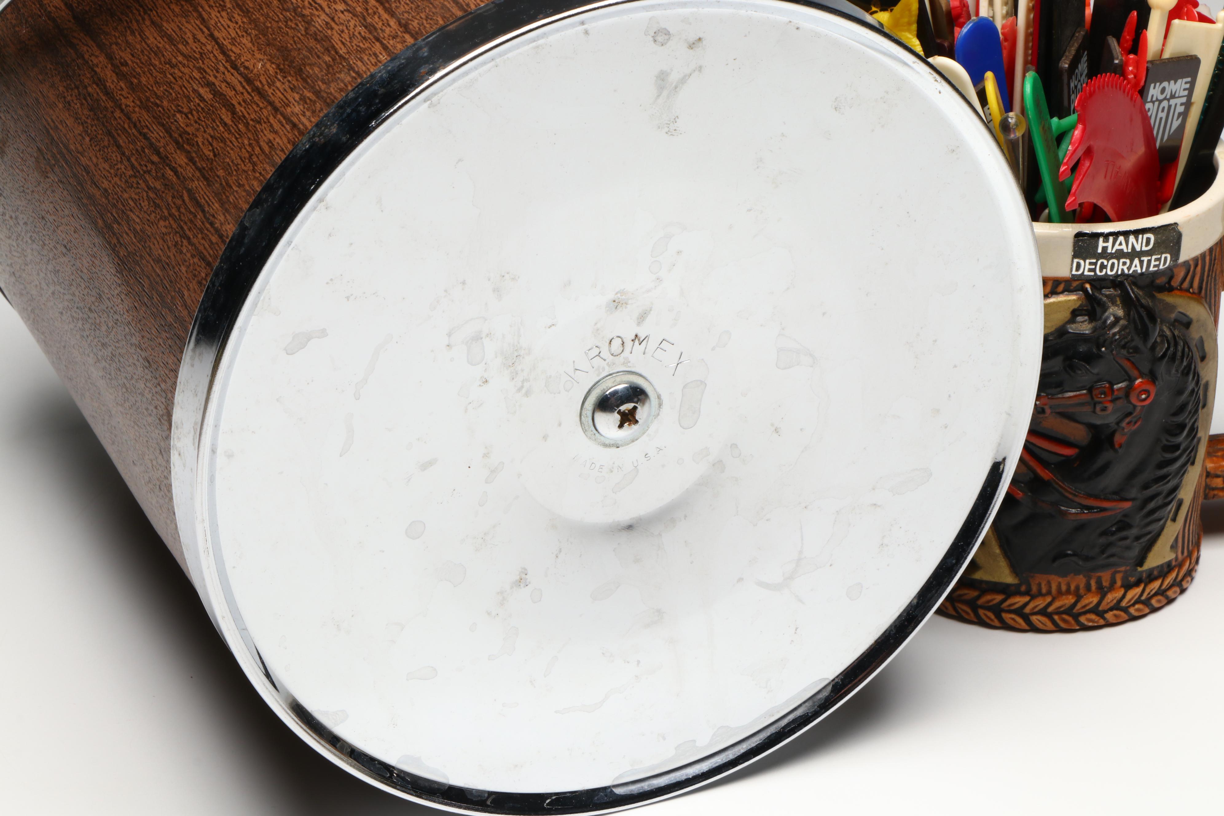 Ice Bucket, Bar Tools and Accessories with 1975 Kentucky Derby and More Glasses