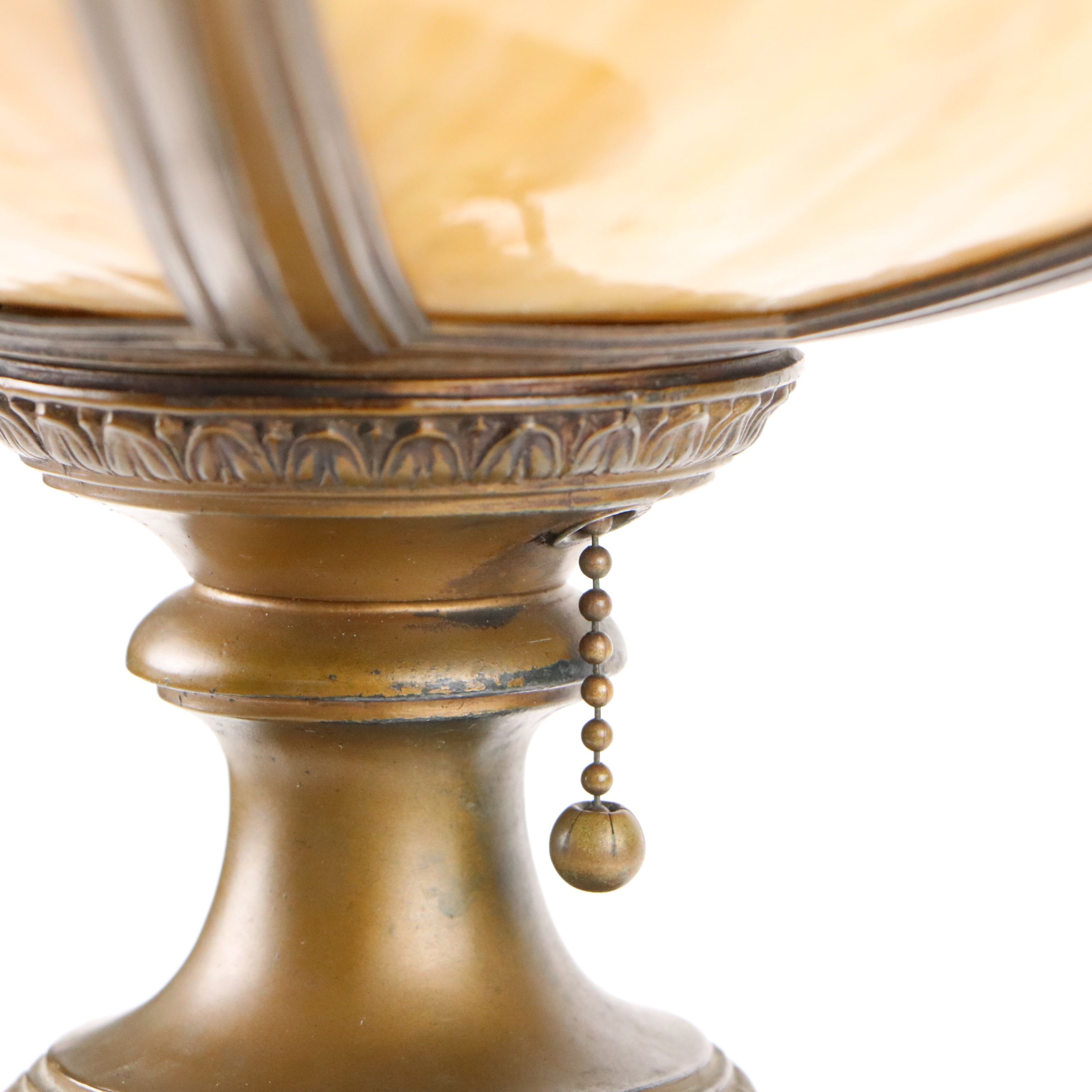 Empire Revival Style Bronzed Spelter Lamp & Bent Panel Slag Glass Double Shade