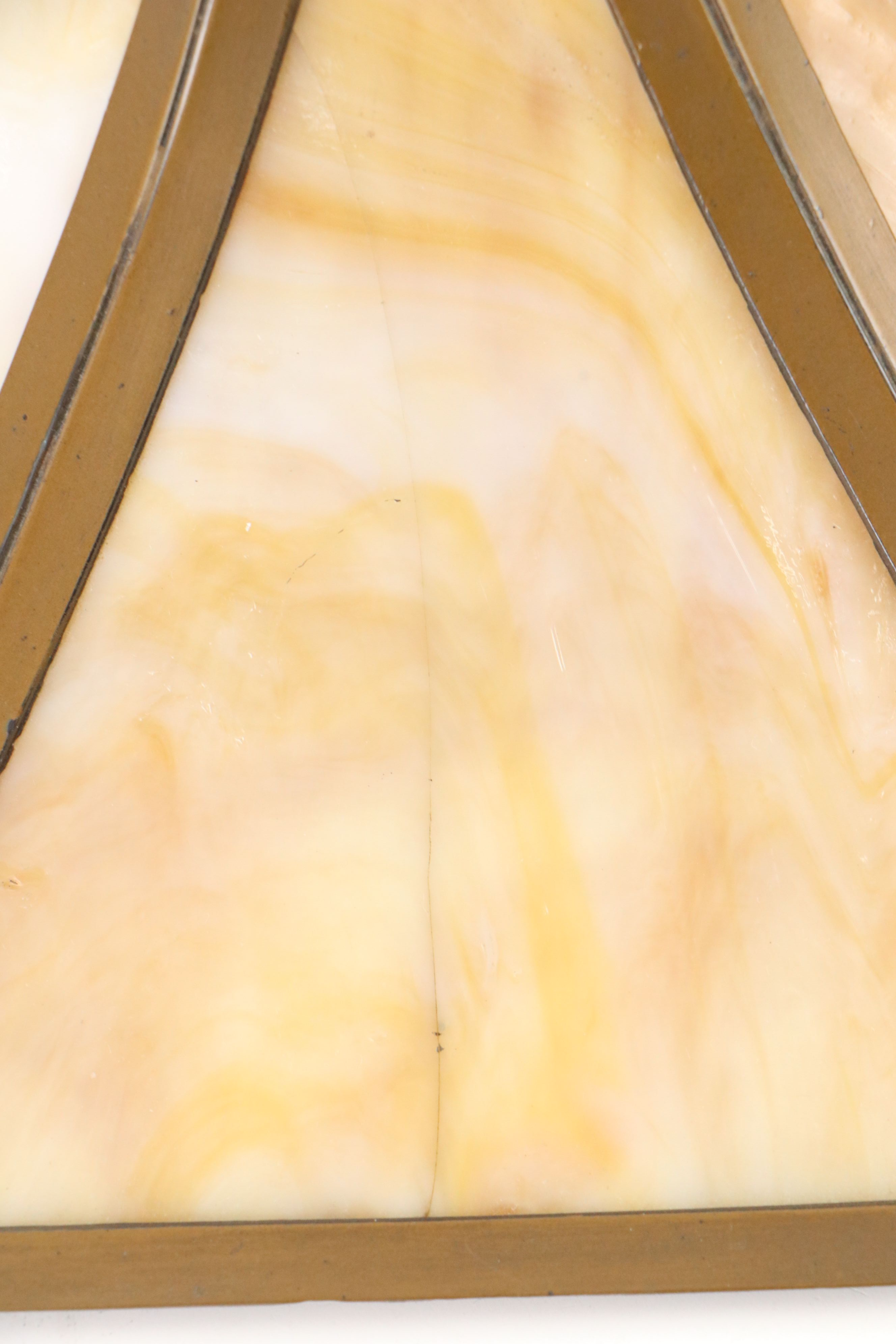 Empire Revival Style Bronzed Spelter Lamp & Bent Panel Slag Glass Double Shade