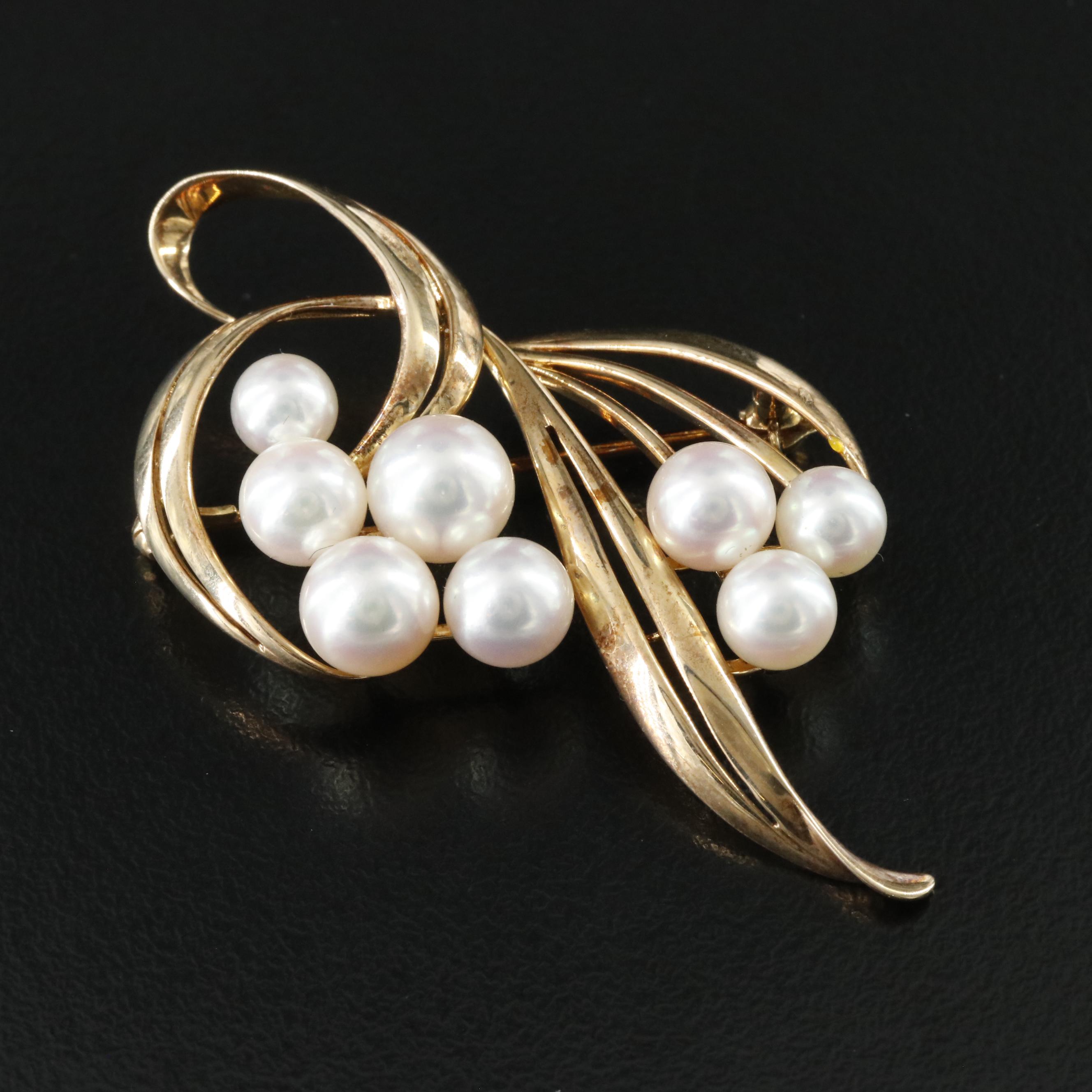 Mikimoto 14K Pearl Cluster Spray Brooch