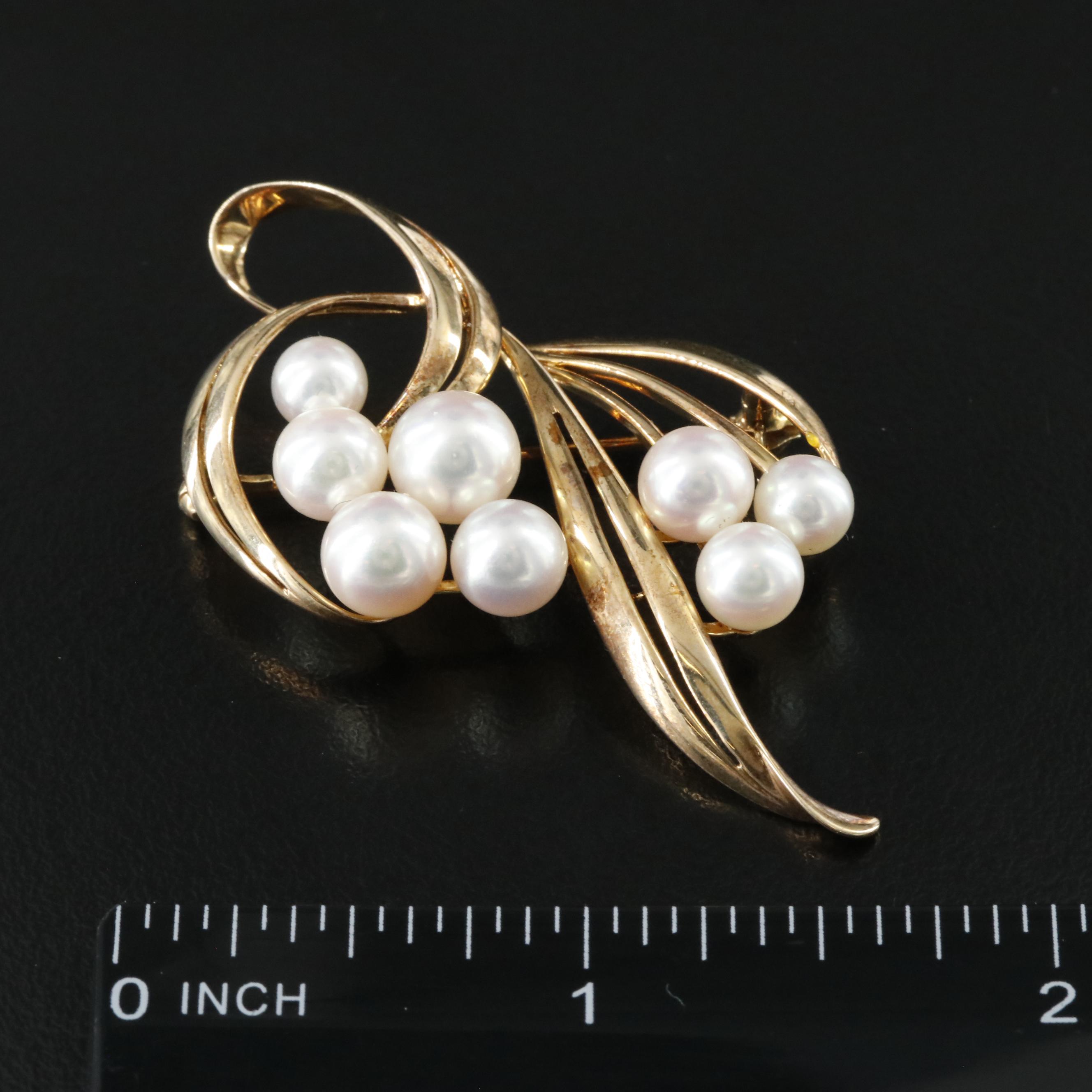 Mikimoto 14K Pearl Cluster Spray Brooch