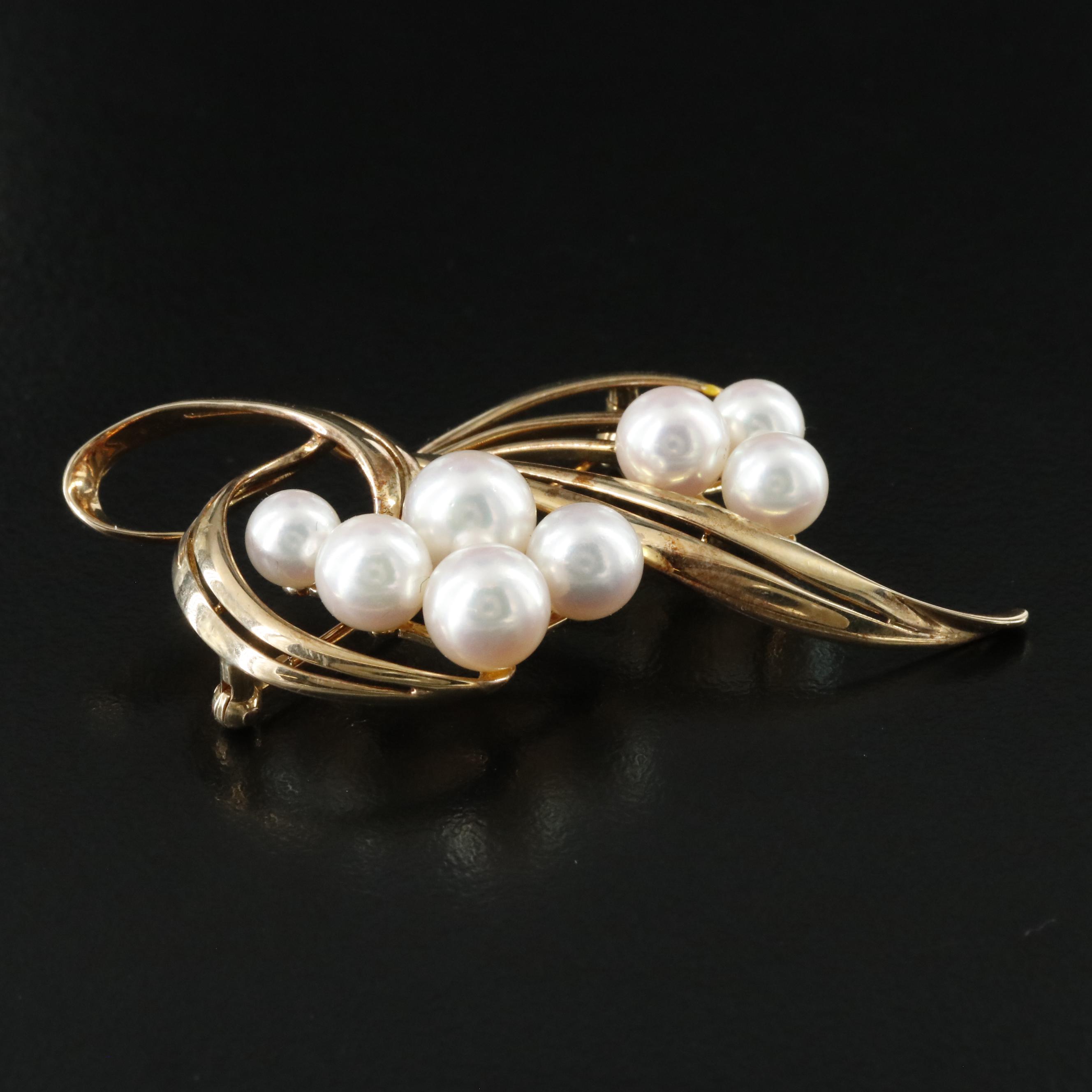 Mikimoto 14K Pearl Cluster Spray Brooch