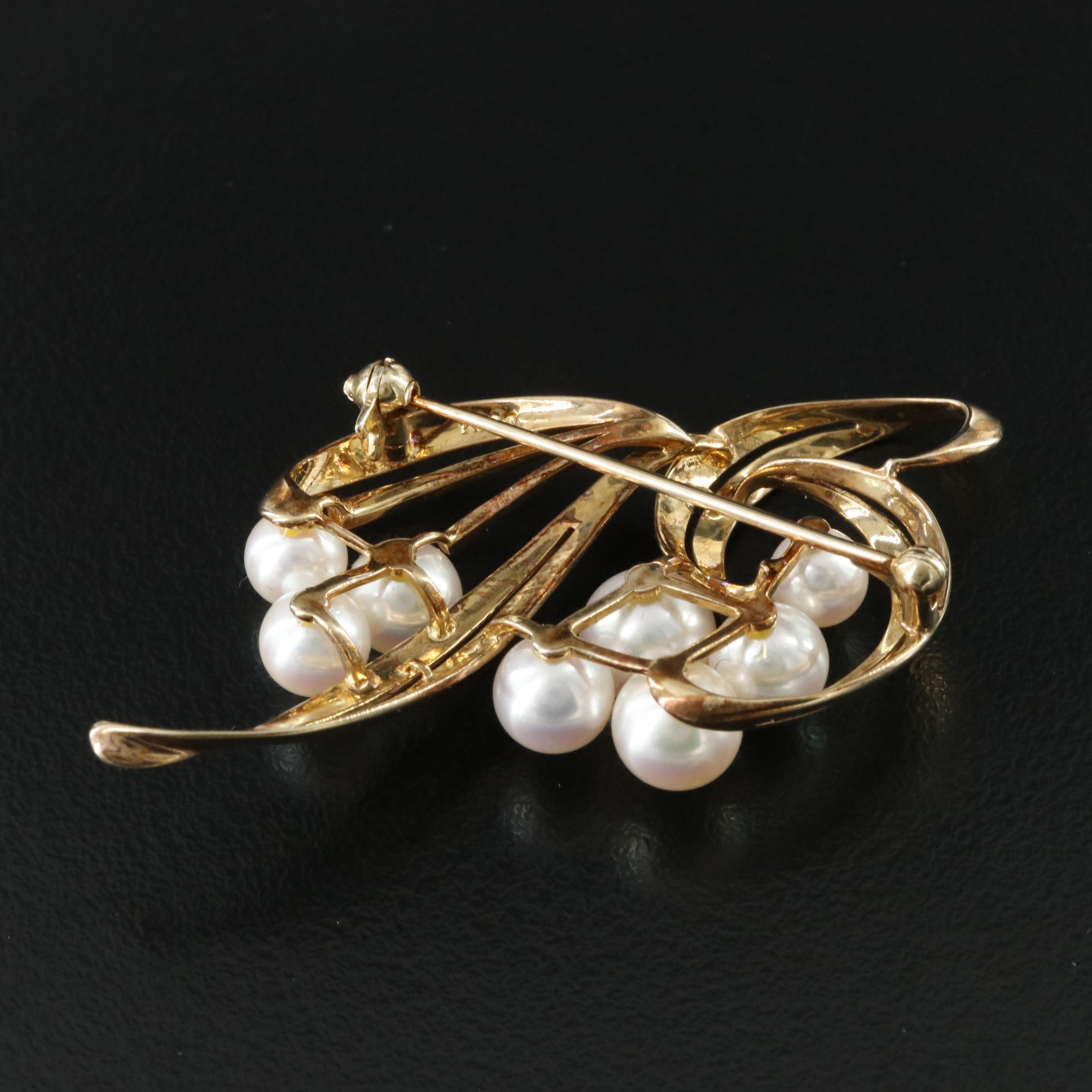 Mikimoto 14K Pearl Cluster Spray Brooch