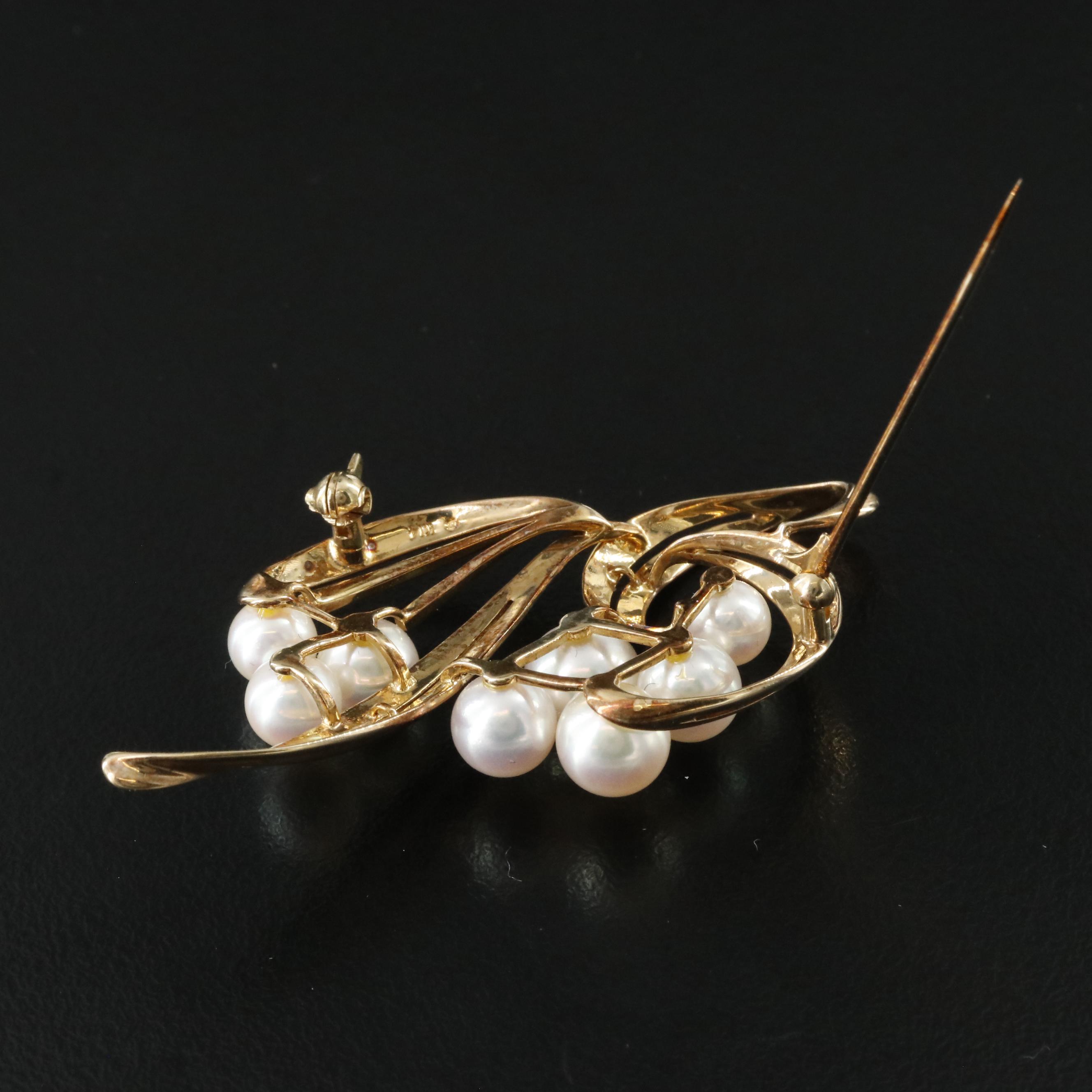 Mikimoto 14K Pearl Cluster Spray Brooch