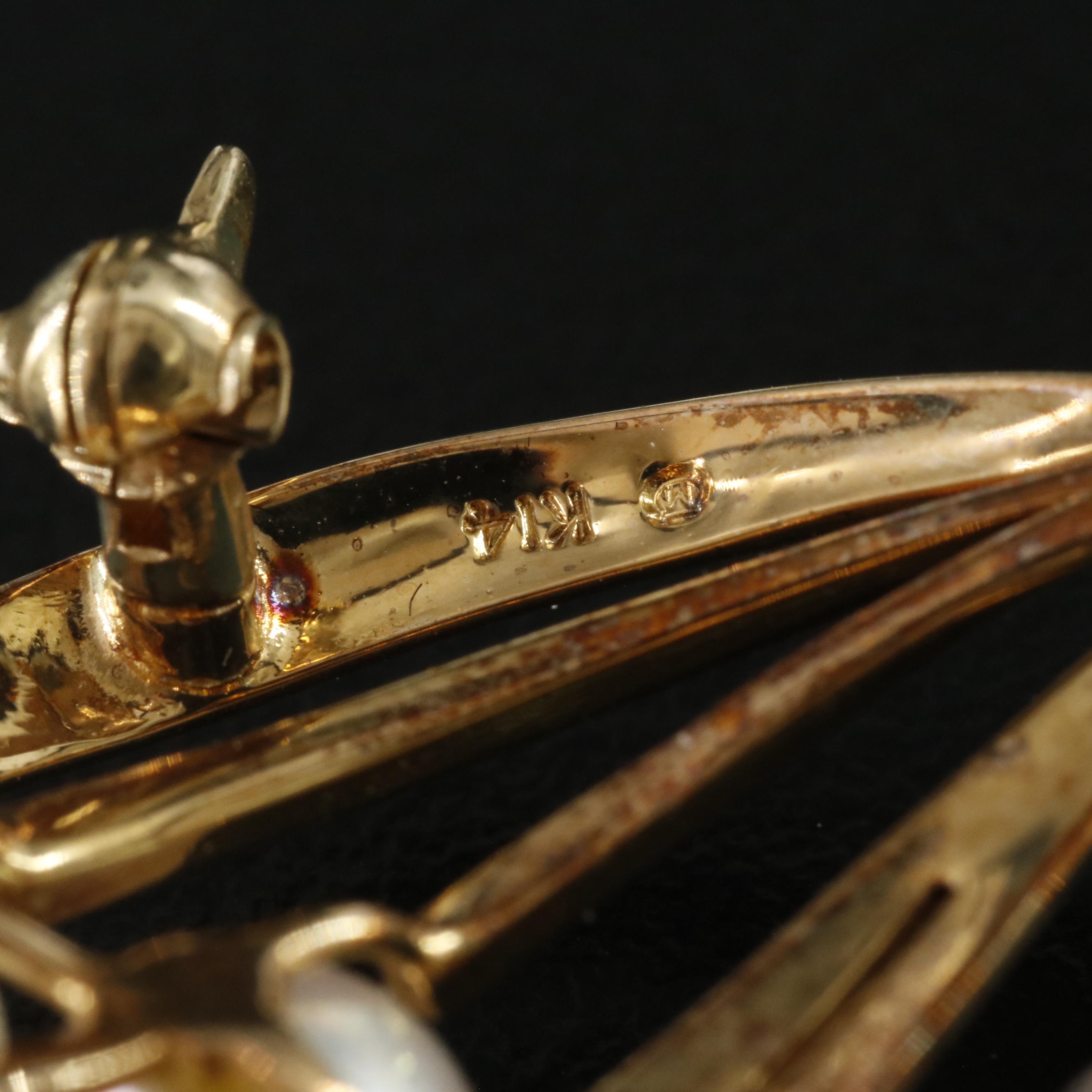 Mikimoto 14K Pearl Cluster Spray Brooch