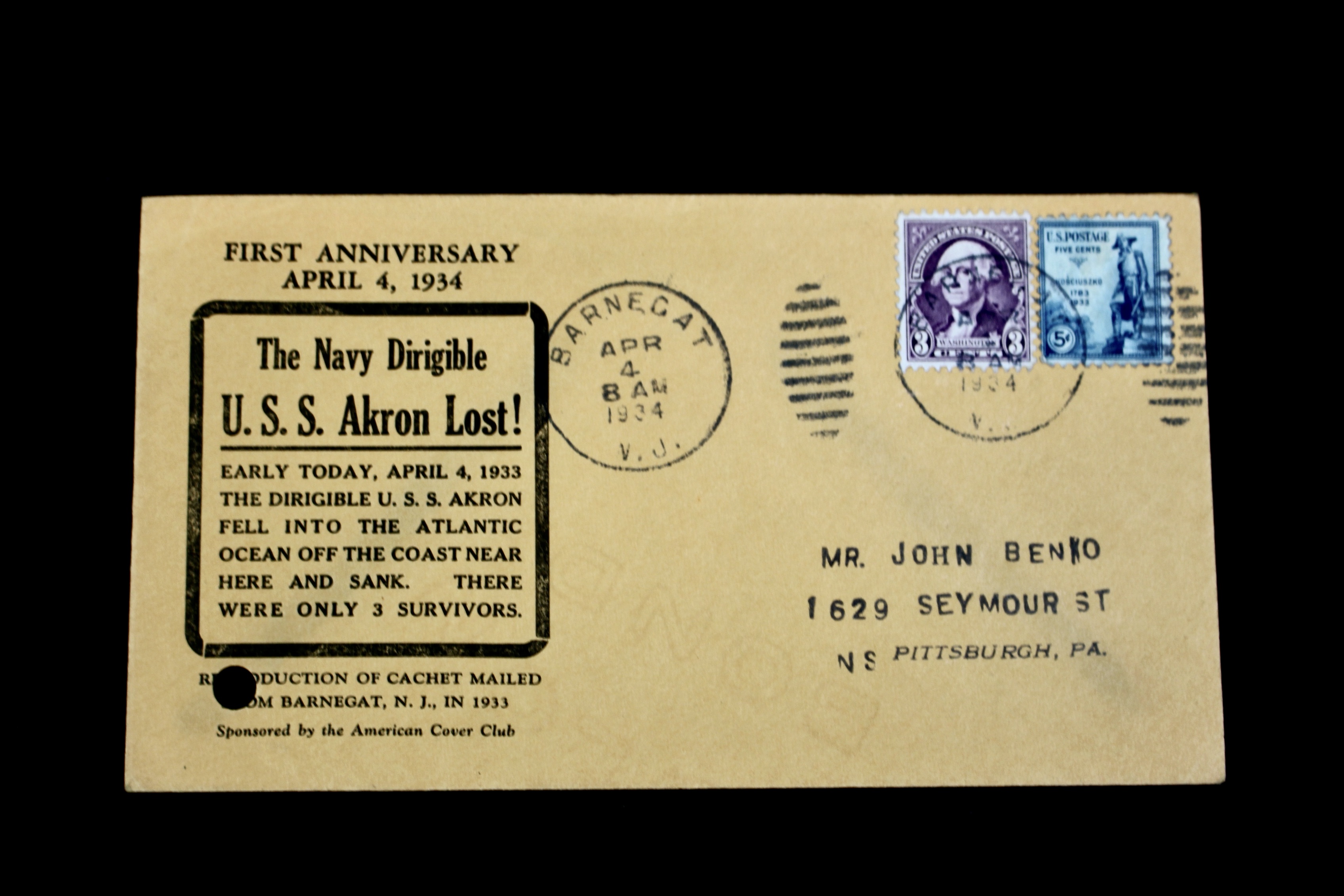 Collection of Six U.S.S. Akron Graf Zeppelin Postal Covers, 1930s