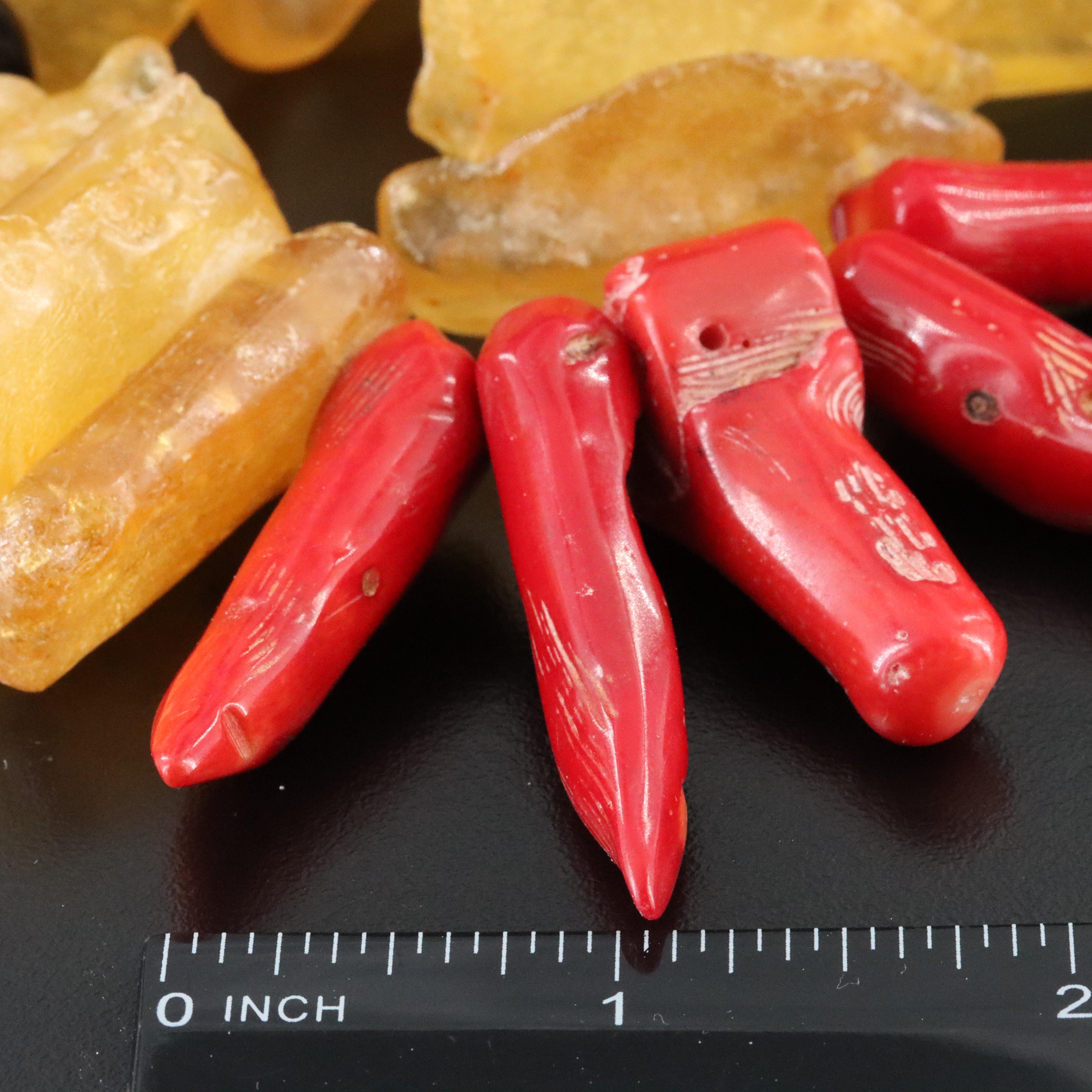 Coral, Copal and Gemstone Necklace with Sterling Clasp