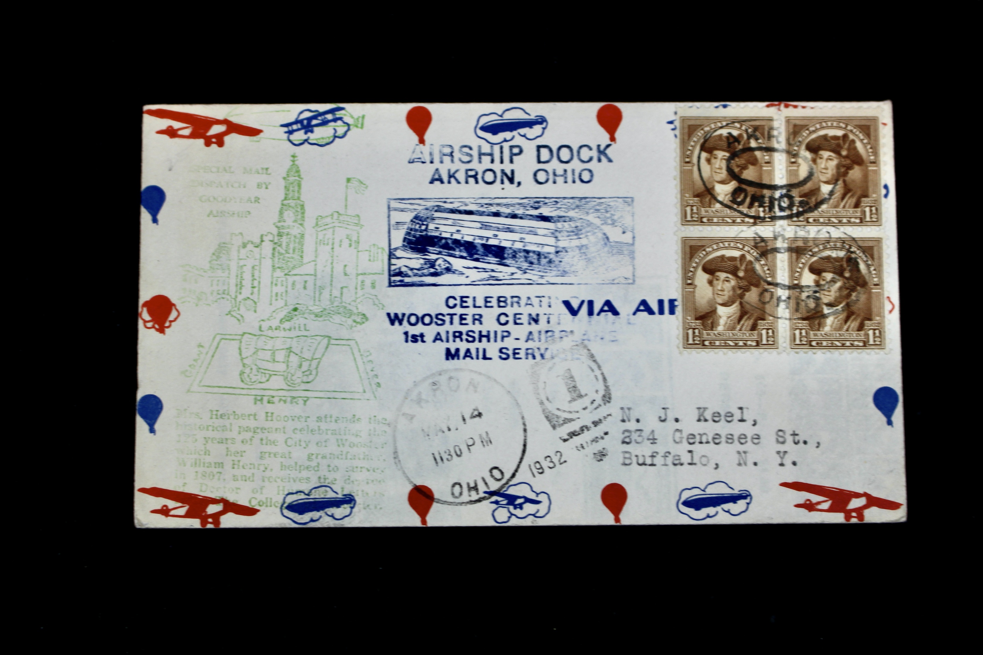 Collection of Six U.S.S. Akron Graf Zeppelin Postal Covers, 1930s