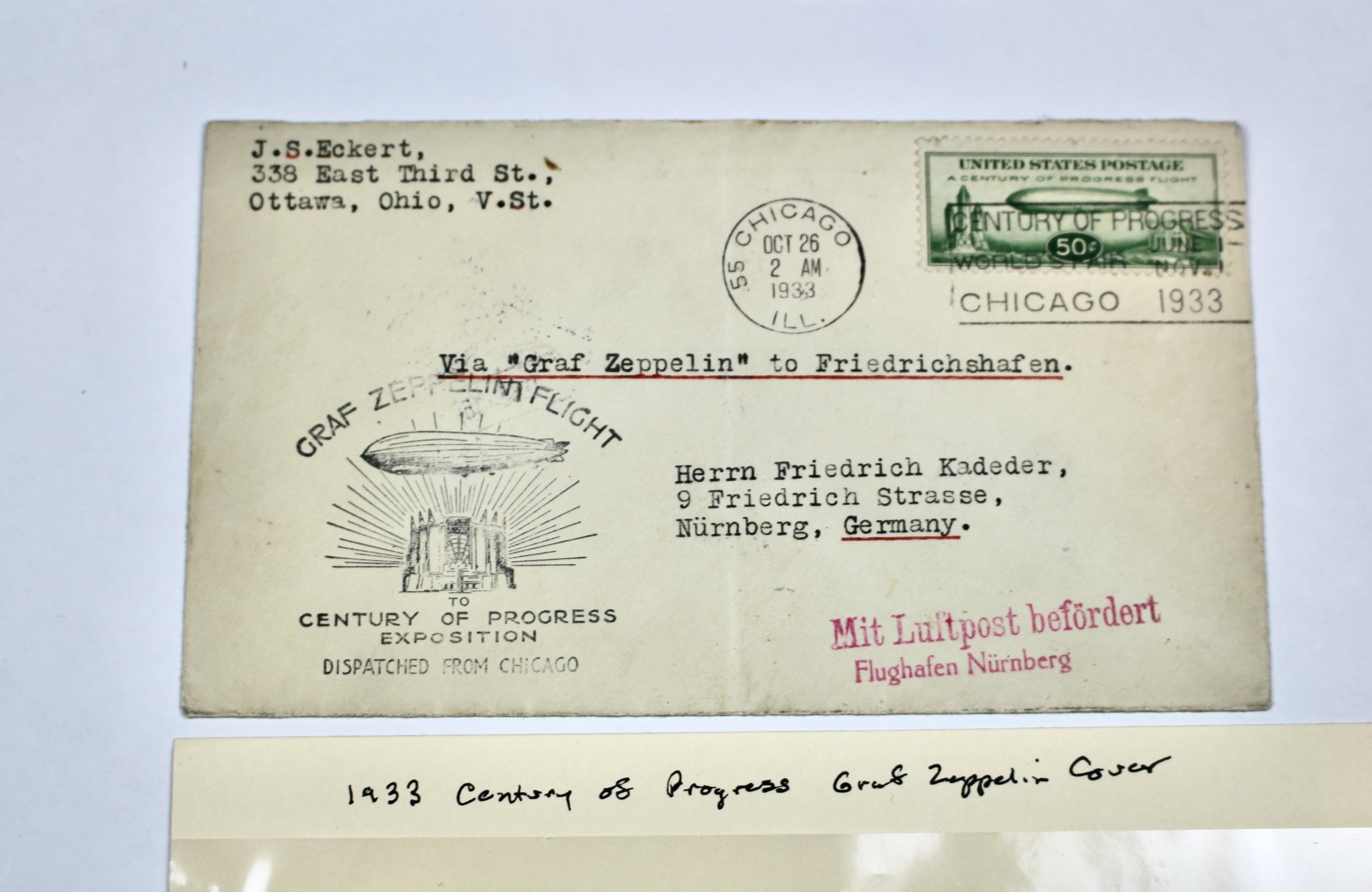 1933 Century of Progress Graf Zeppelin Postal Cover
