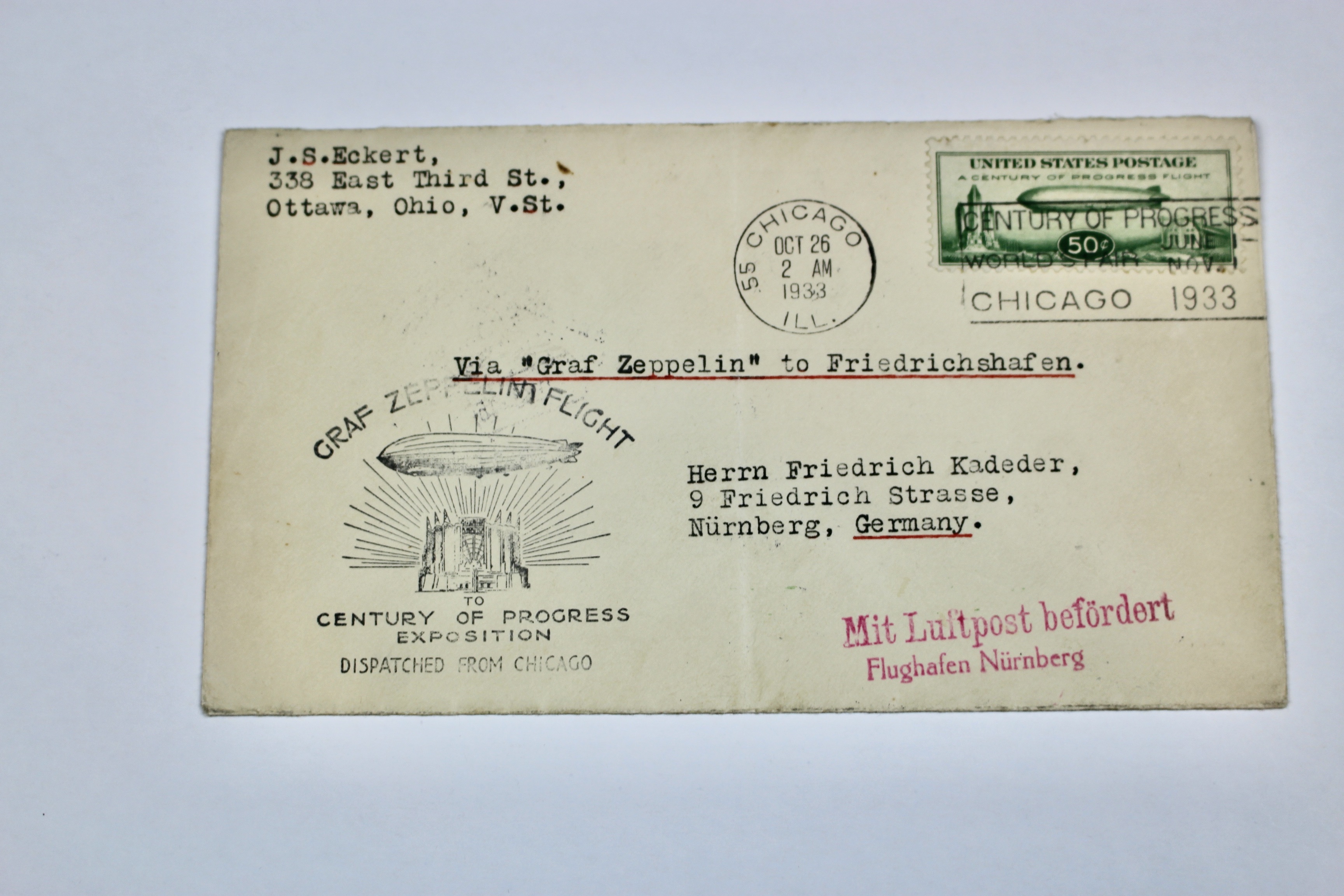 1933 Century of Progress Graf Zeppelin Postal Cover