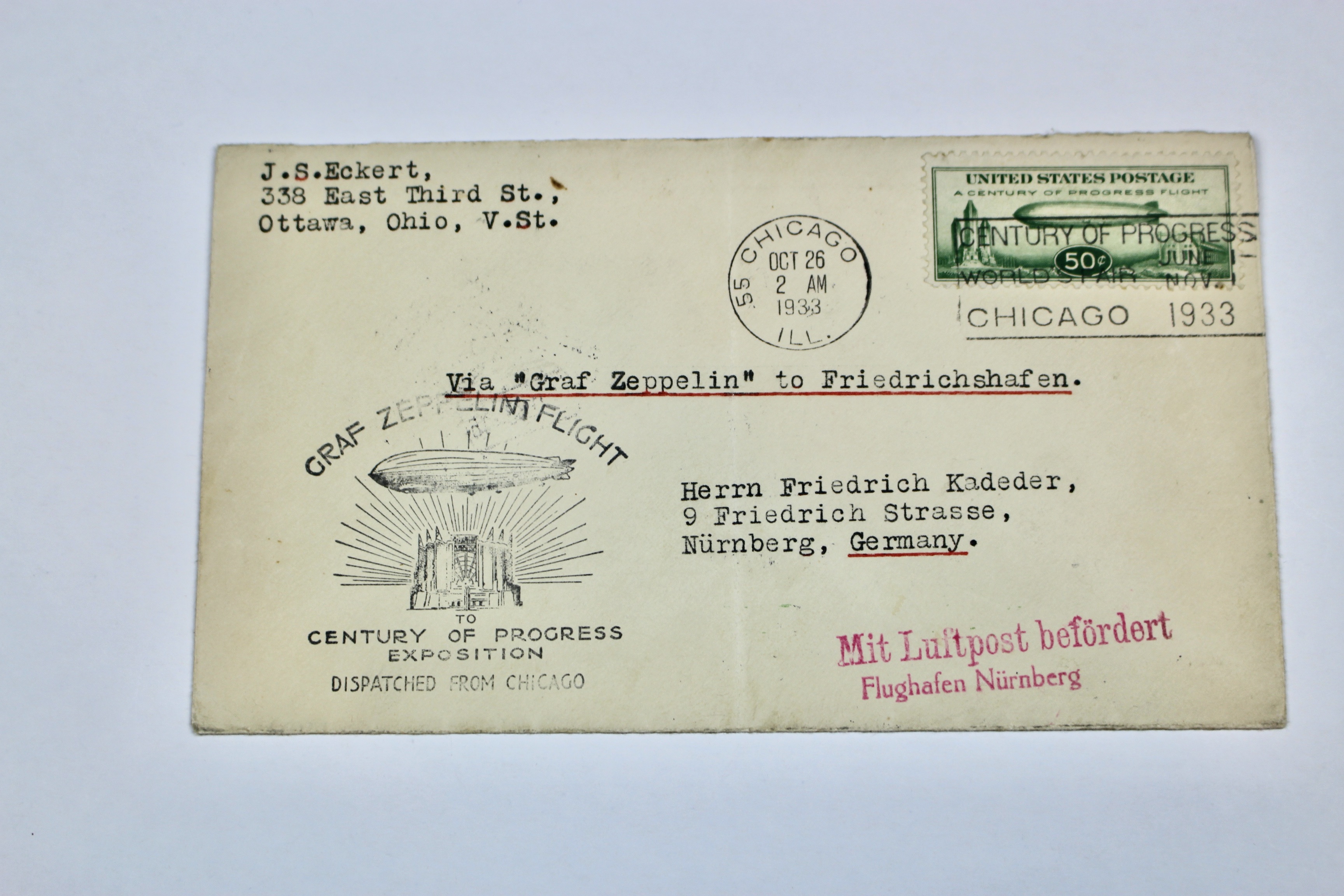 1933 Century of Progress Graf Zeppelin Postal Cover
