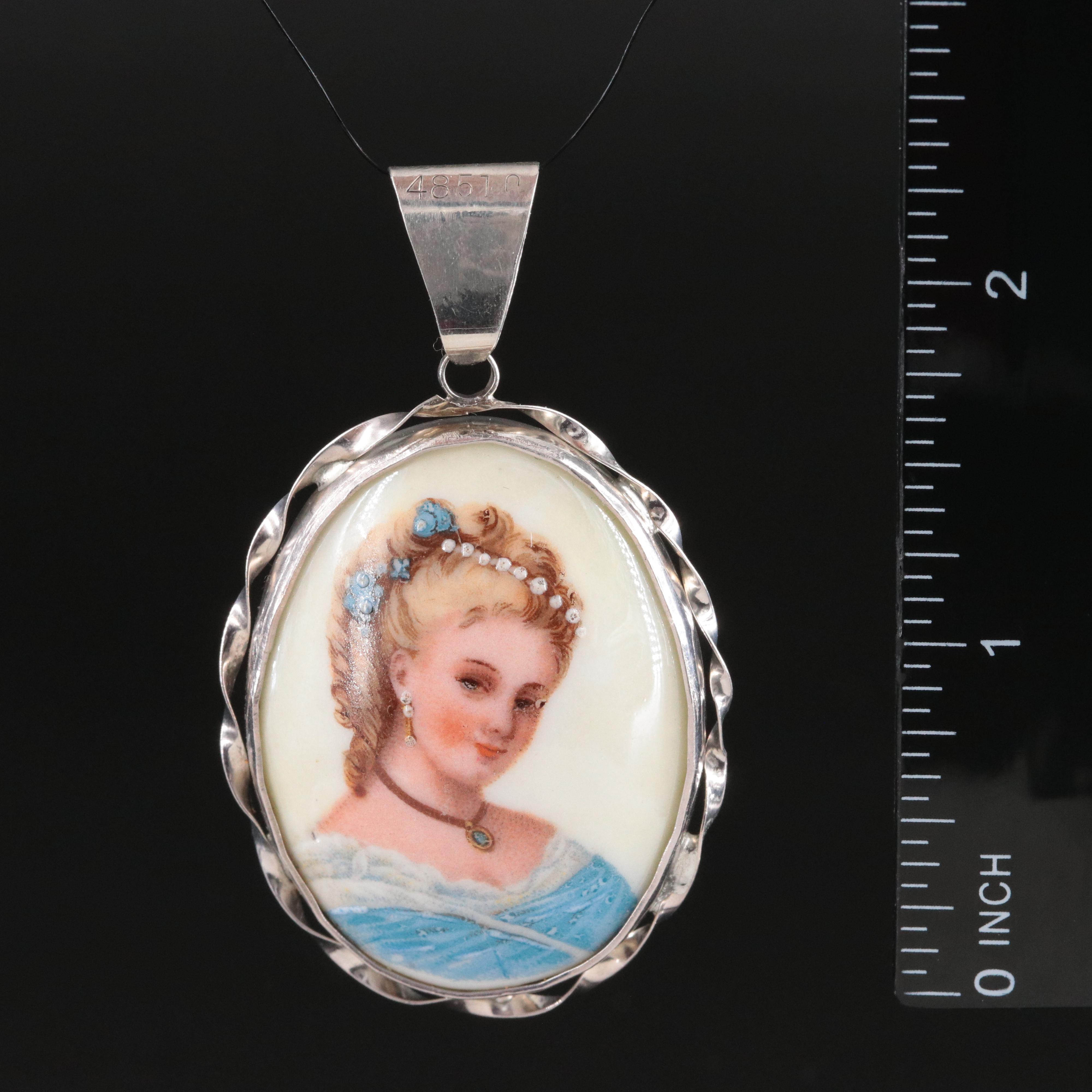 Sterling Limoges Portrait Pendant