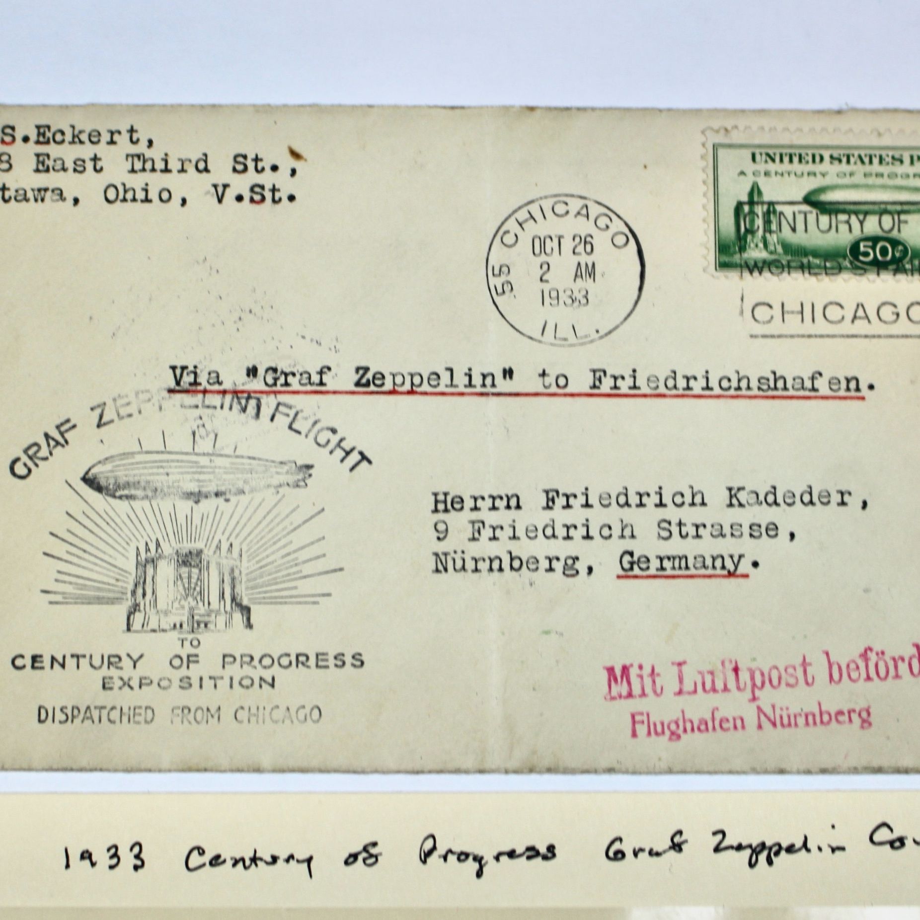1933 Century of Progress Graf Zeppelin Postal Cover