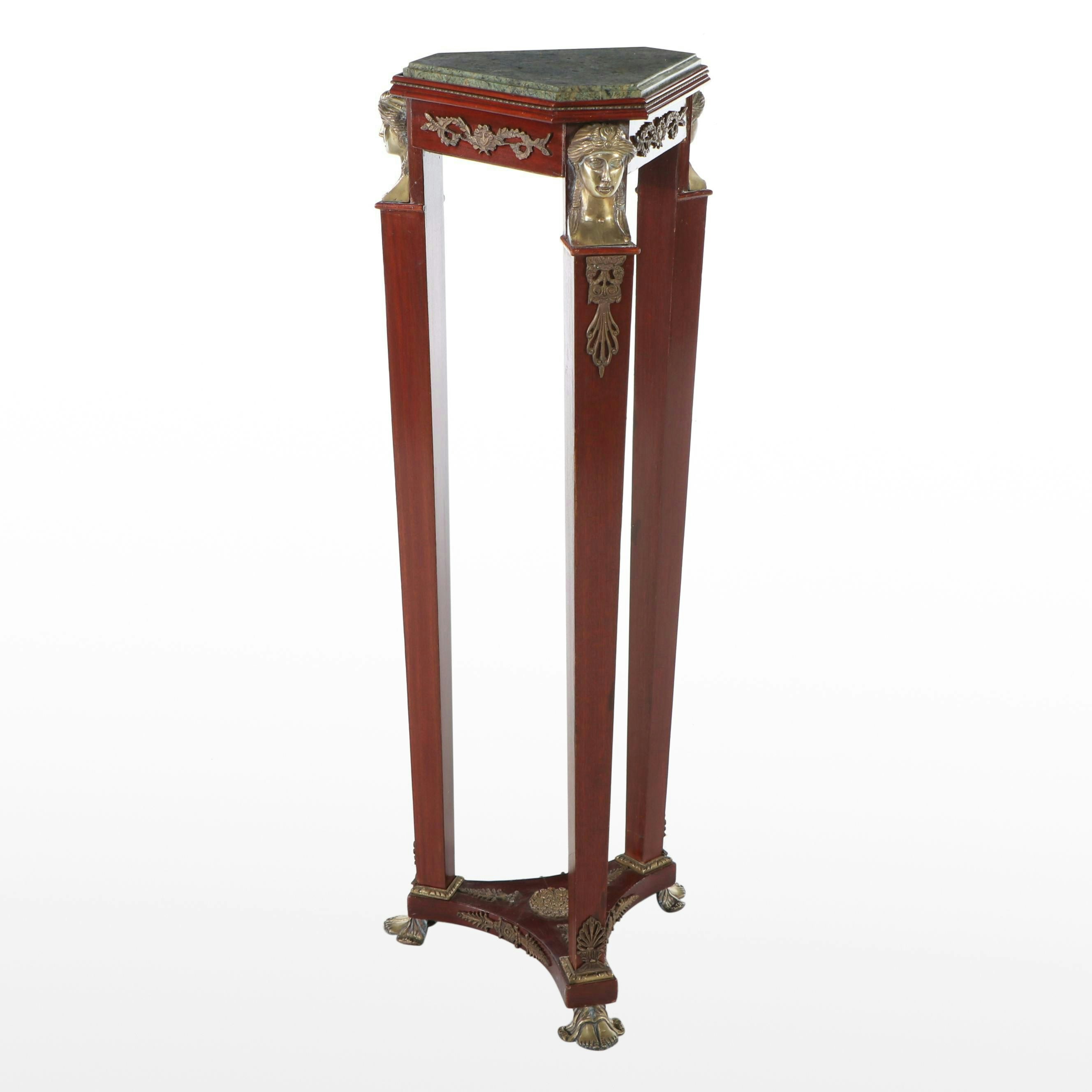 Empire Style Marble Top Brass Mounted Mahogany Stands, 20th Century