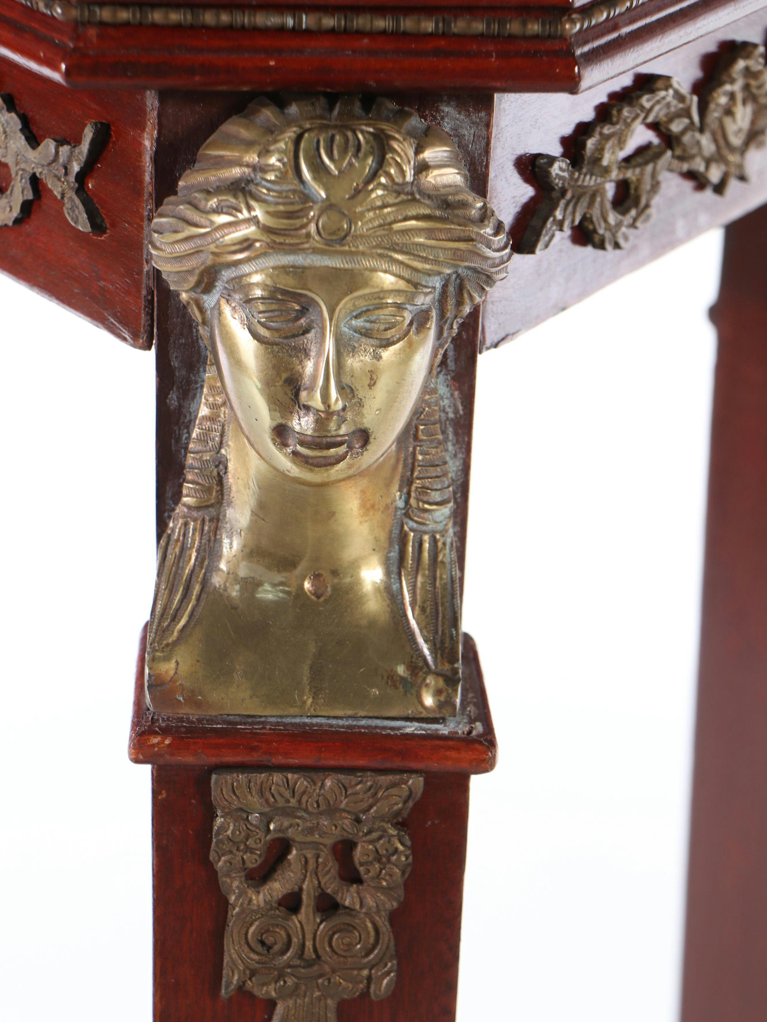 Empire Style Marble Top Brass Mounted Mahogany Stands, 20th Century